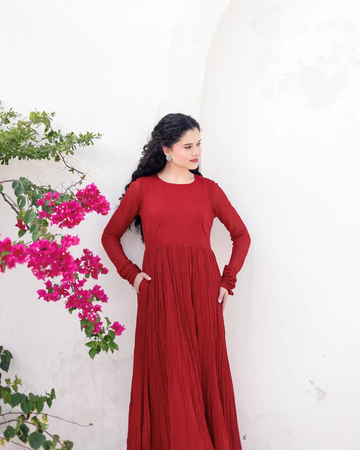 Mehraya Maroon Cotton Mulmul Anarkali Dress with Draped Dupatta - AS-TTME-5 (5)
