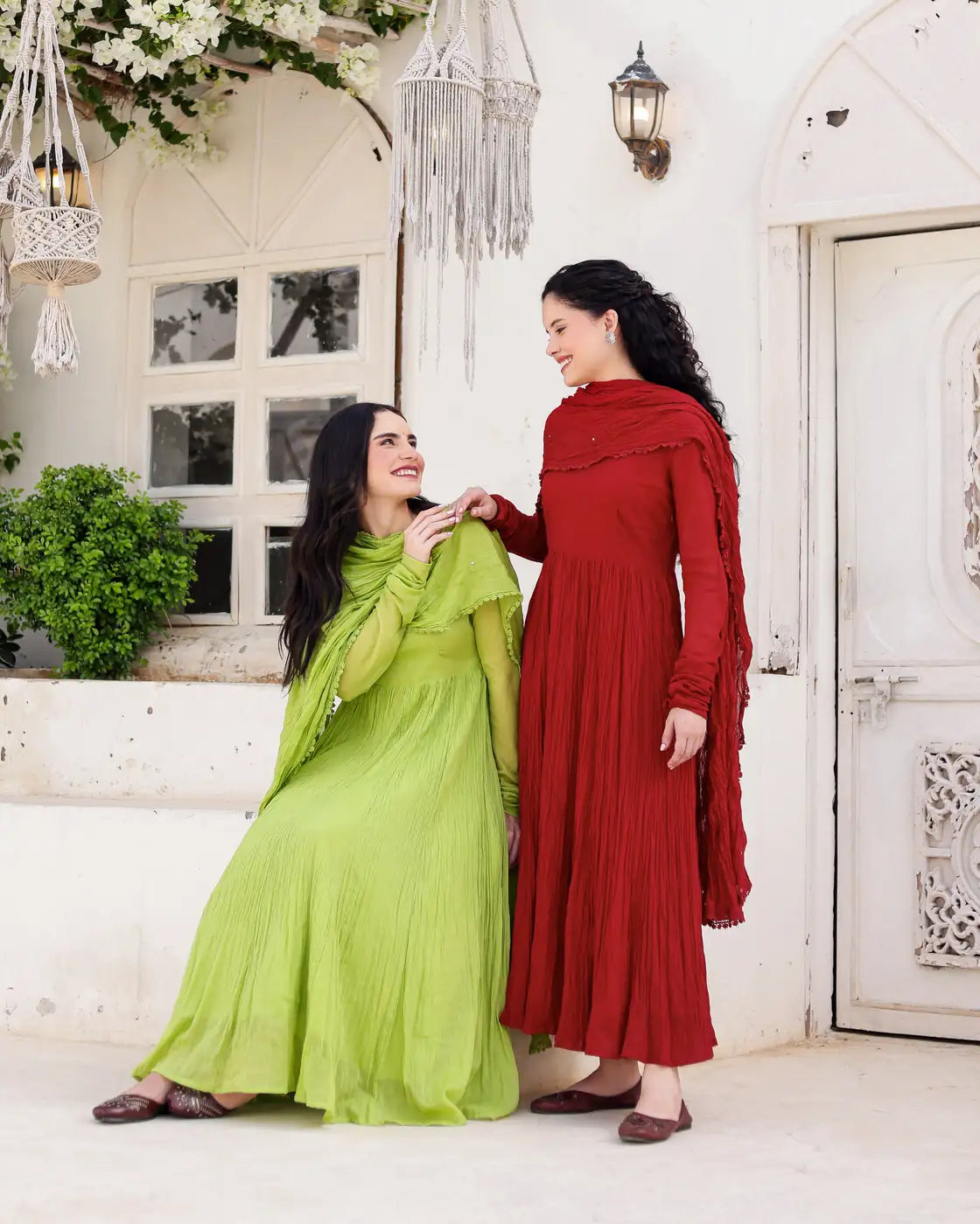 Zamrud Pistachio Green Cotton Mulmul Anarkali Set with Draped Dupatta - AS-TTME-6 (3)