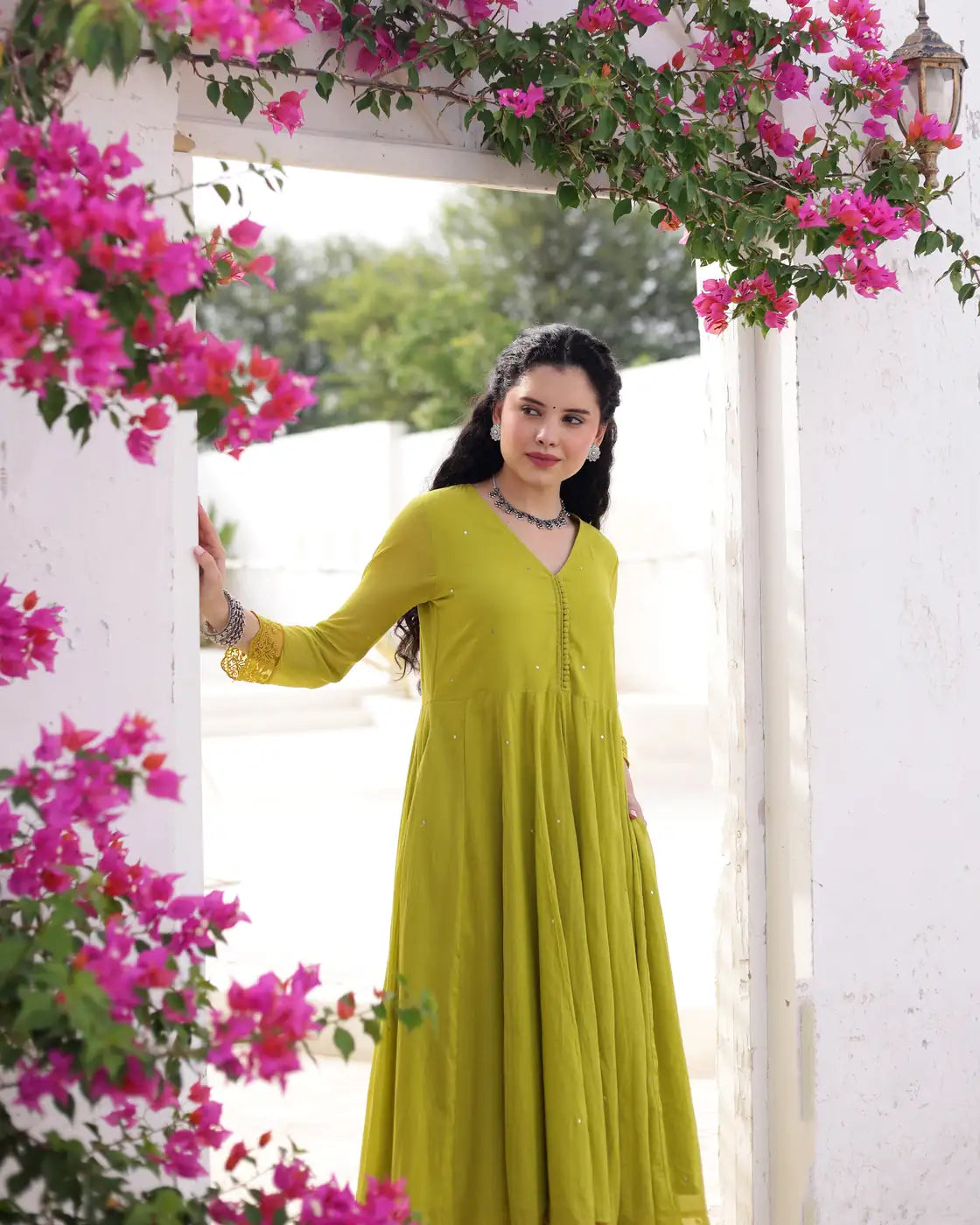 Zariya Pistachio Cotton Mulmul Taari Embroidered Anarkali Suit Set - AS-TTME-7 (6)