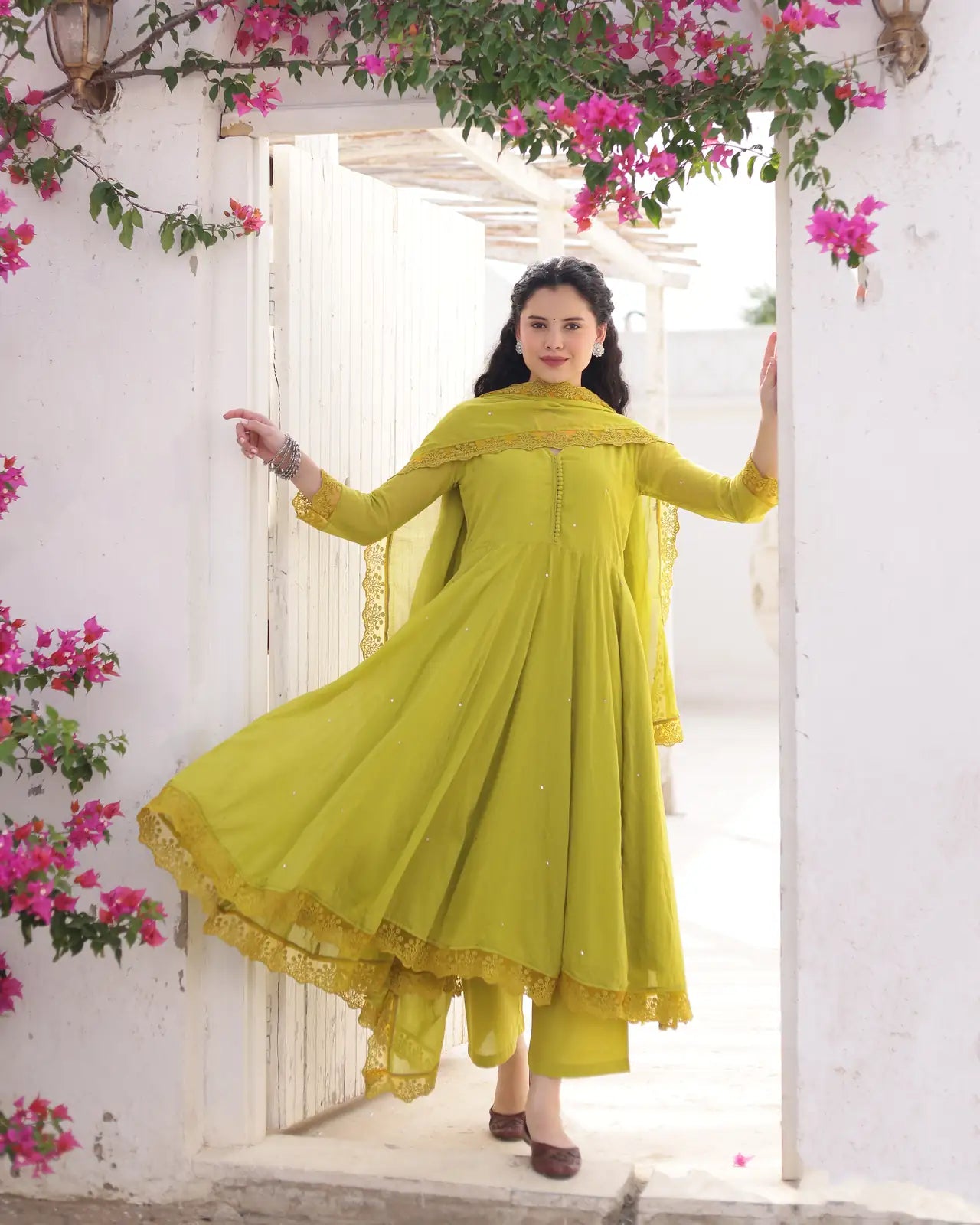 Zariya Pistachio Cotton Mulmul Taari Embroidered Anarkali Suit Set - AS-TTME-7 (8)