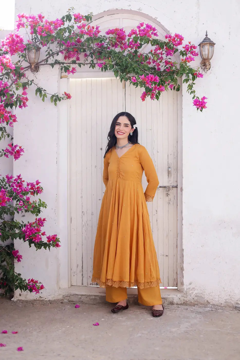 Amaltaas Golden Mustard Cotton Mulmul Anarkali Suit Set with mulmul Dupatta - AS-TTME-8 (4)