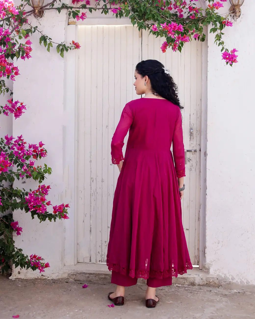 Dahlia Magenta Cotton Mulmul Taari Embroidered Anarkali Suit Set - AS-TTME-9 (2)