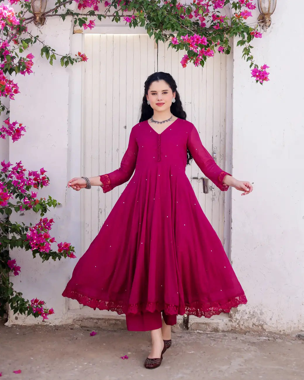 Dahlia Magenta Cotton Mulmul Taari Embroidered Anarkali Suit Set - AS-TTME-9 (4)