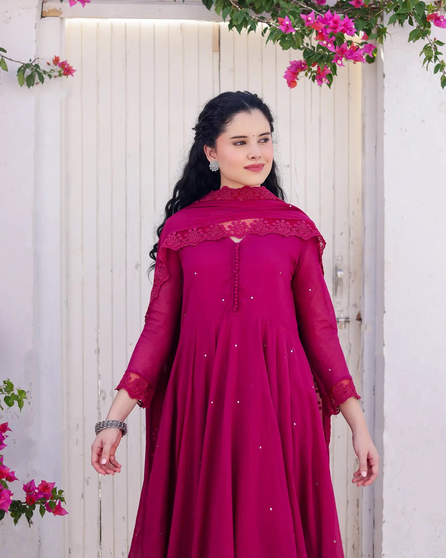 Dahlia Magenta Cotton Mulmul Taari Embroidered Anarkali Suit Set - AS-TTME-9 (7)