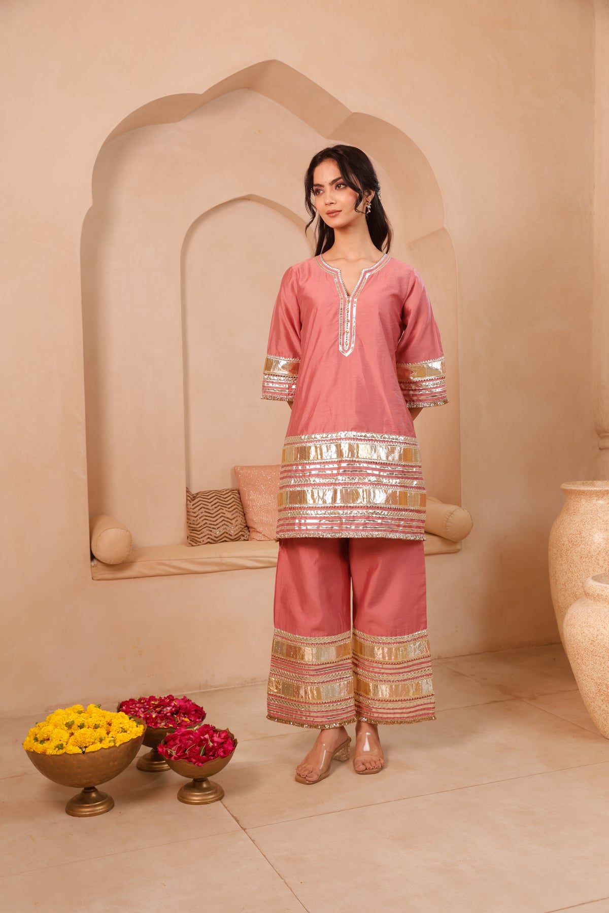 Sitara Rose Pink Gota Festive Suit Set - Image 3