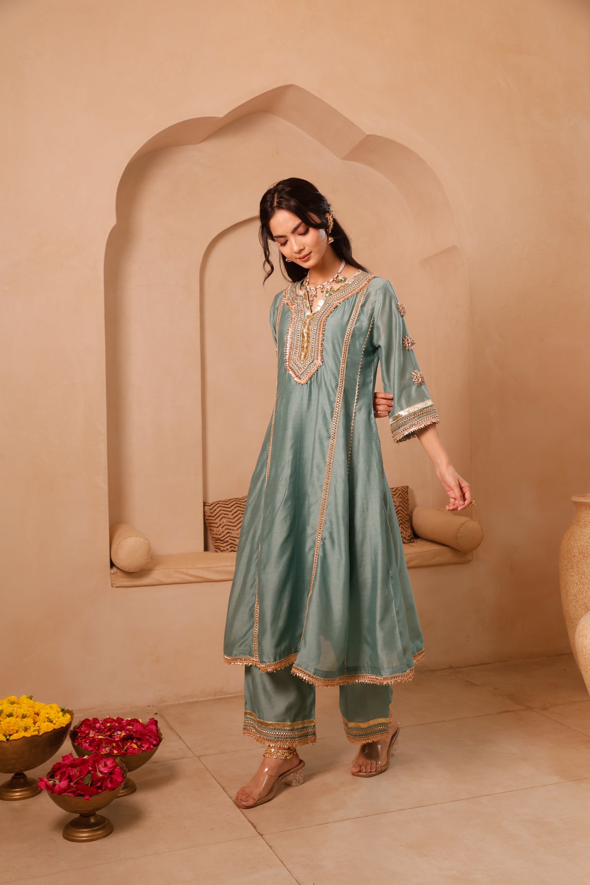 Gulnaar Sage Green Festive Suit Set - Image 5