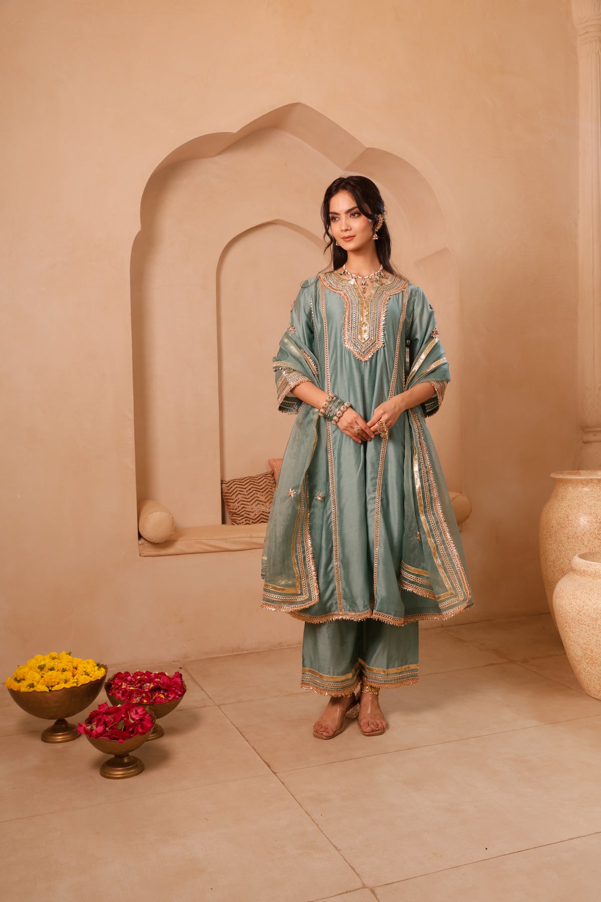 Gulnaar Sage Green Festive Suit Set - Image 8