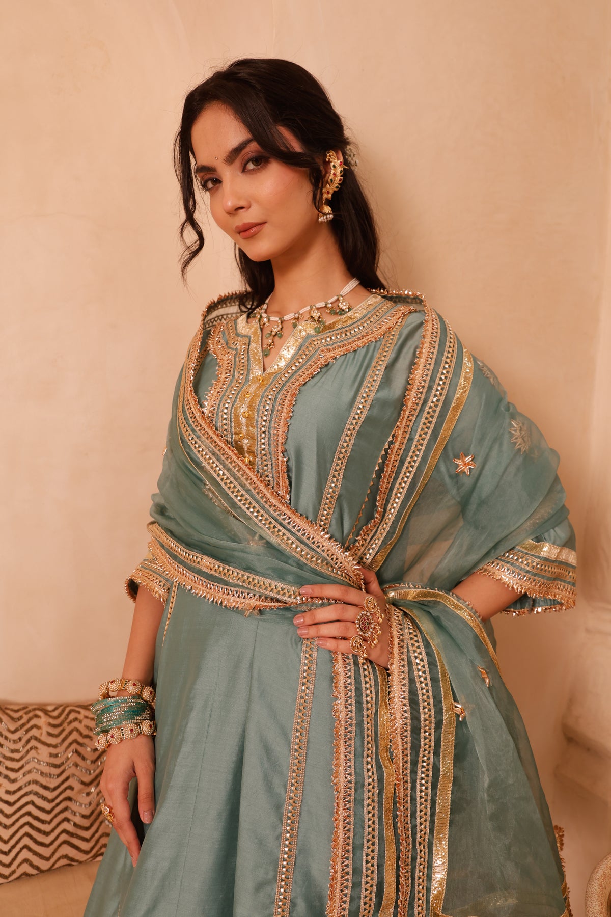 Gulnaar Sage Green Festive Suit Set - Image 14