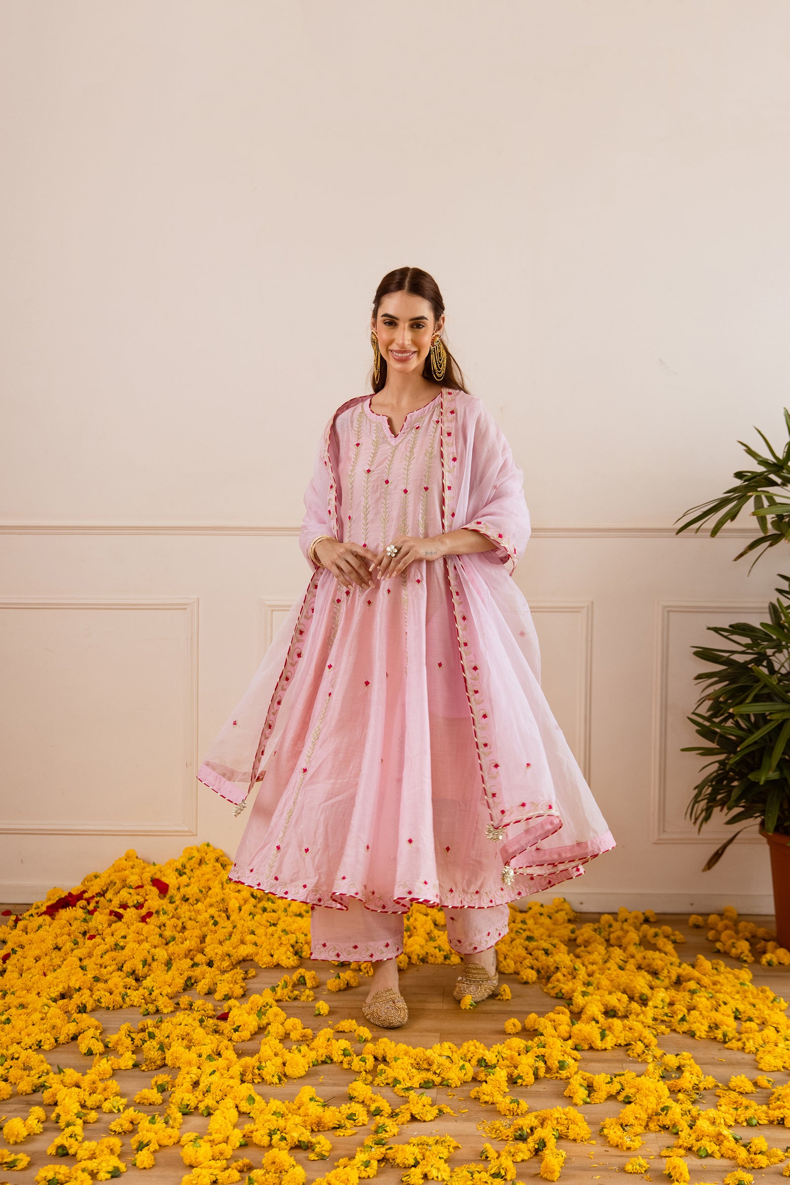 Blush Pink Chanderi Zari Anarkali suit - Asrumo