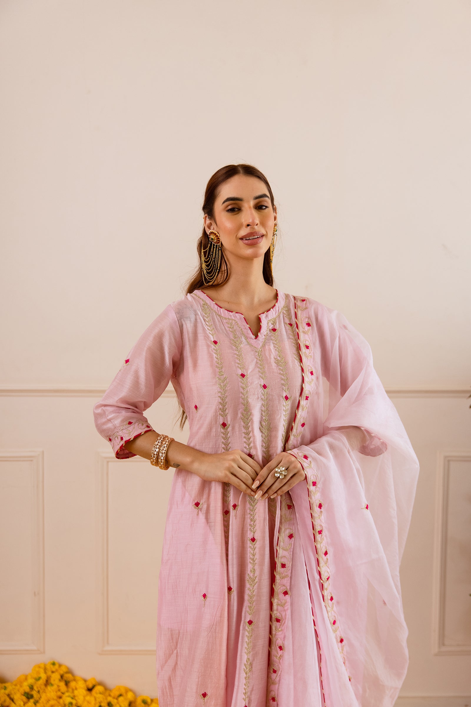 Blush Pink Chanderi Zari Anarkali suit - Asrumo