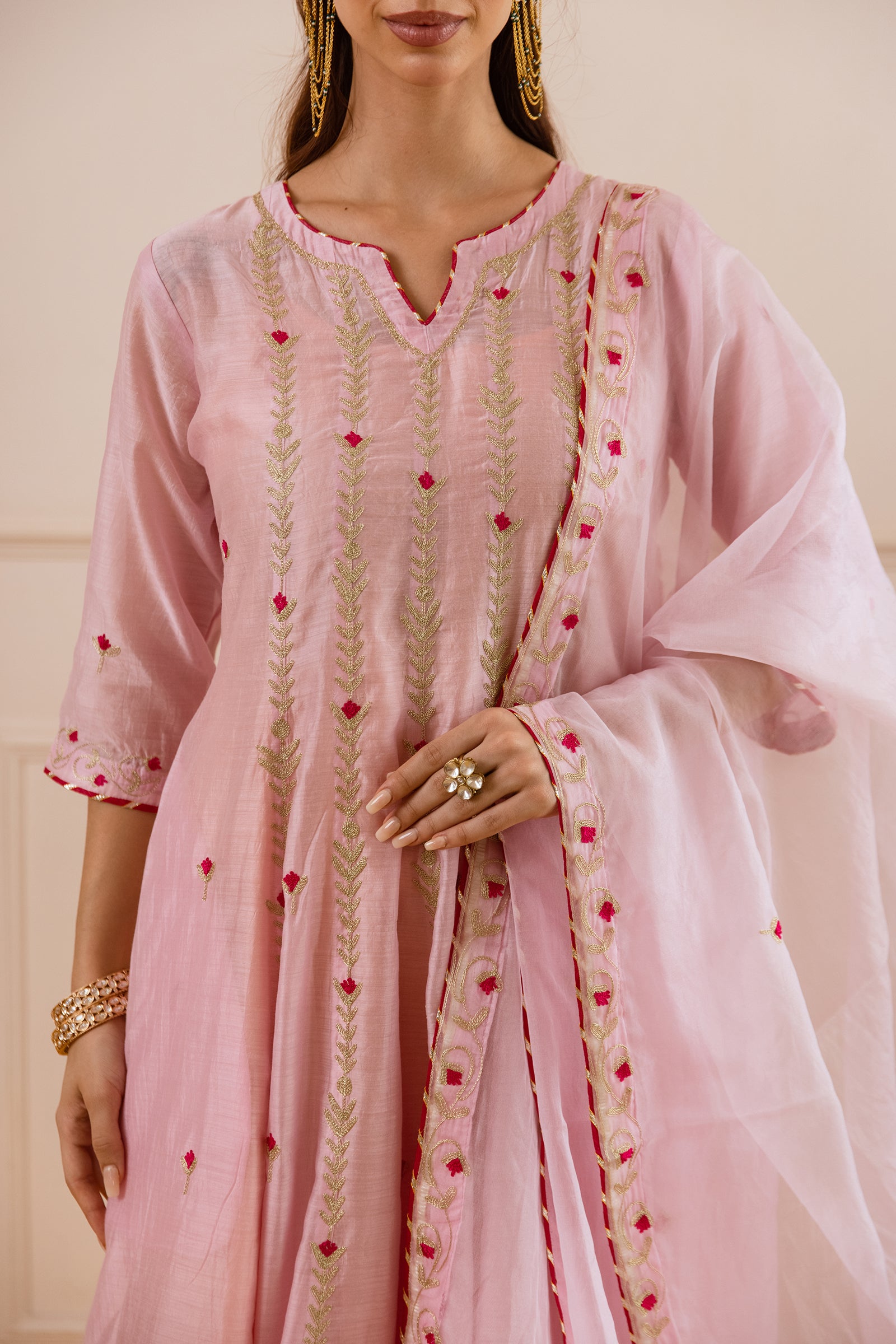 Blush Pink Chanderi Zari Anarkali suit - Asrumo