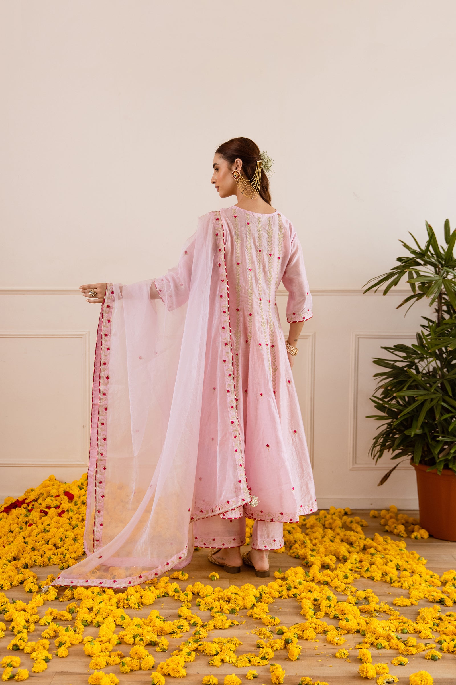 Blush Pink Chanderi Zari Anarkali suit - Asrumo