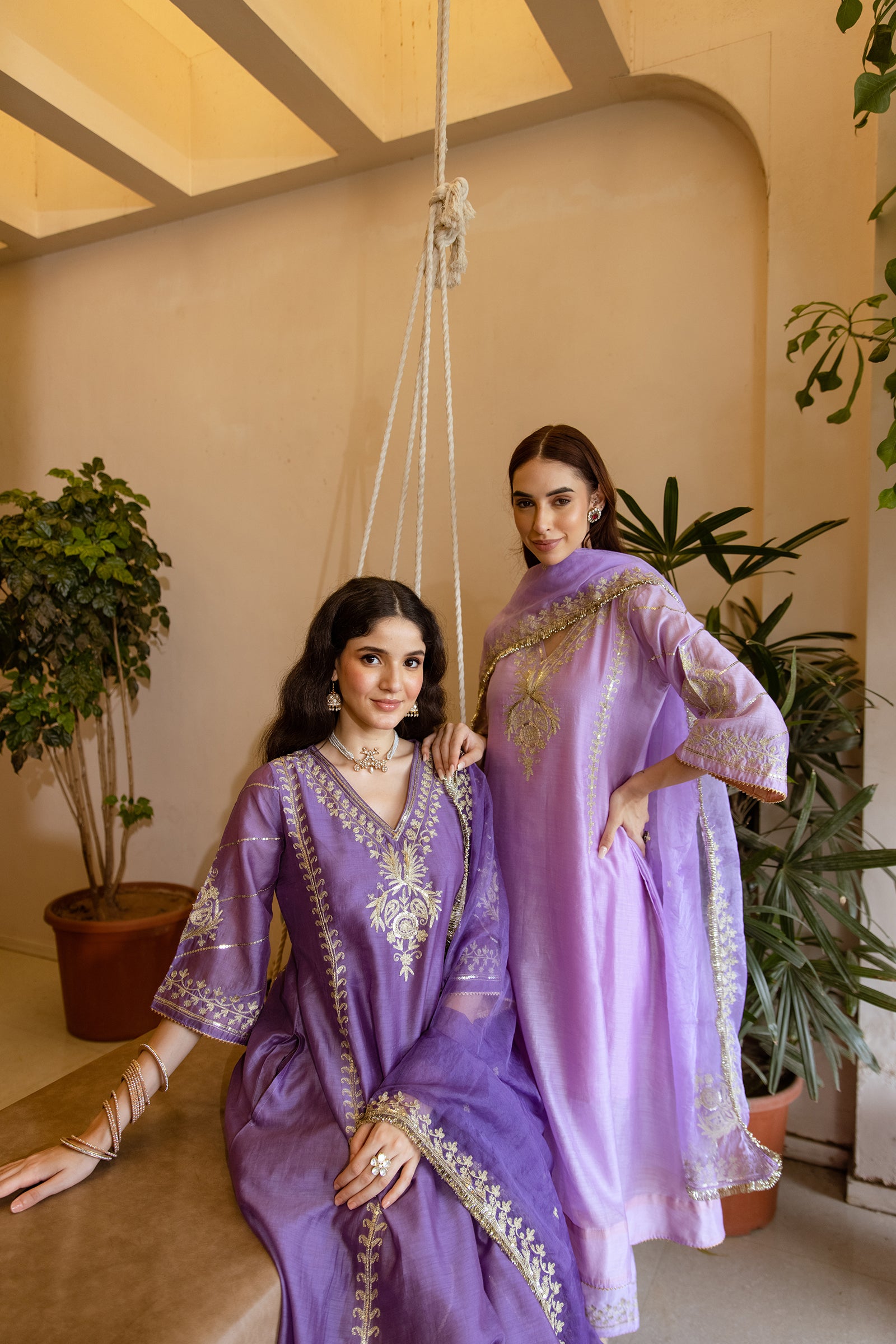 Lilac Chanderi Three Kali Kurta Set With Elegant Embroiderd Organza Duppatta