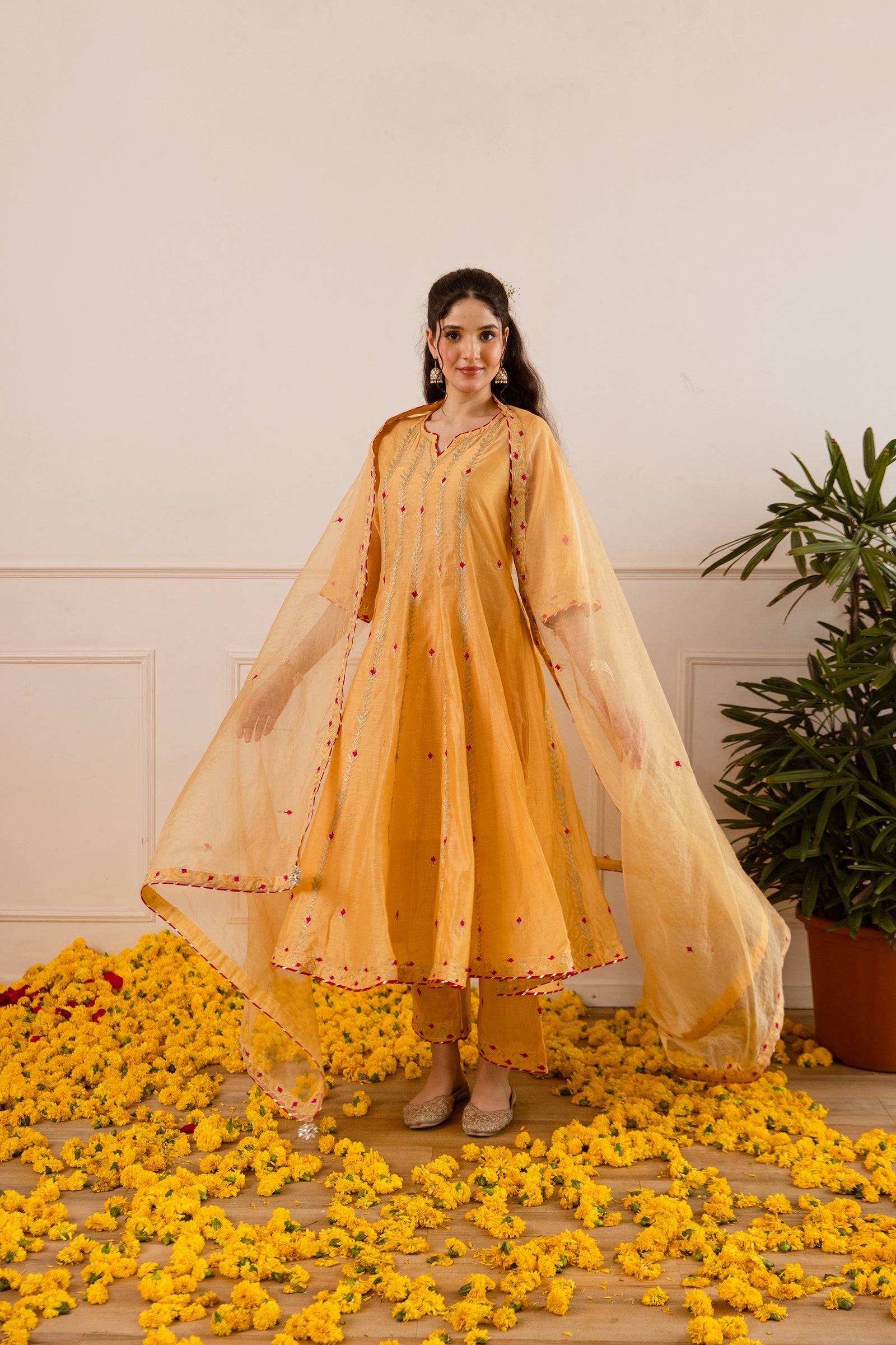 Yellow Sunshine Chanderi Zari Anarkali Suit - Asrumo