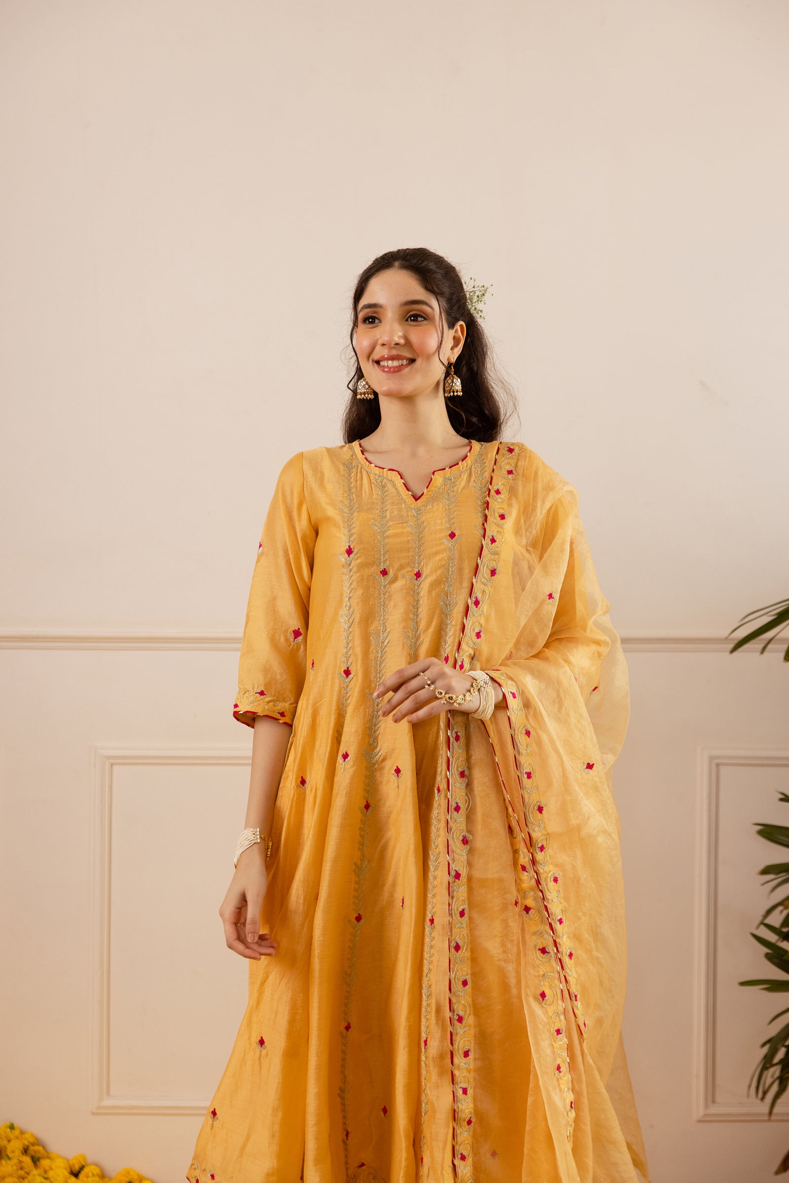 Yellow Sunshine Chanderi Zari Anarkali Suit - Asrumo