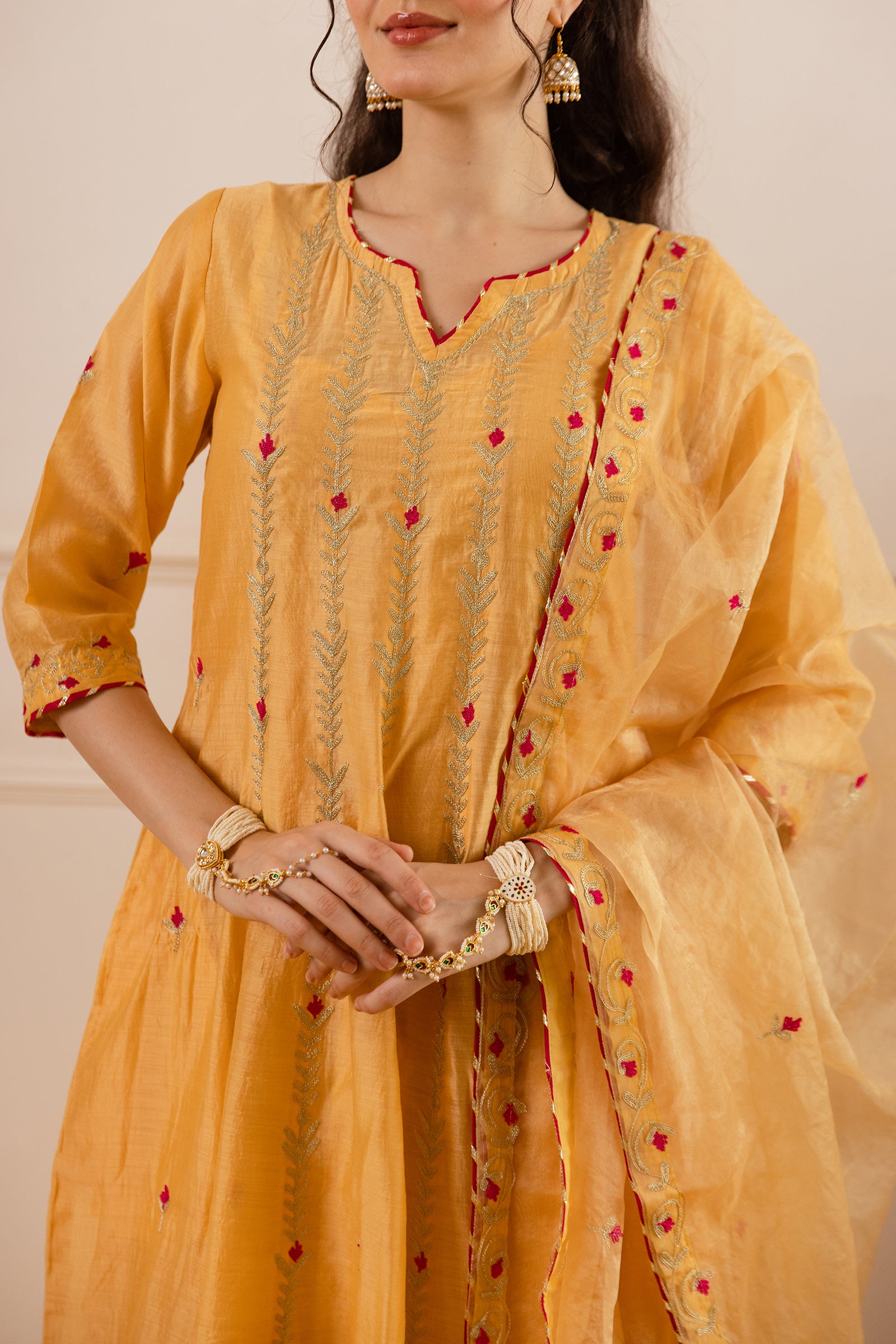 Yellow Sunshine Chanderi Zari Anarkali Suit - Asrumo
