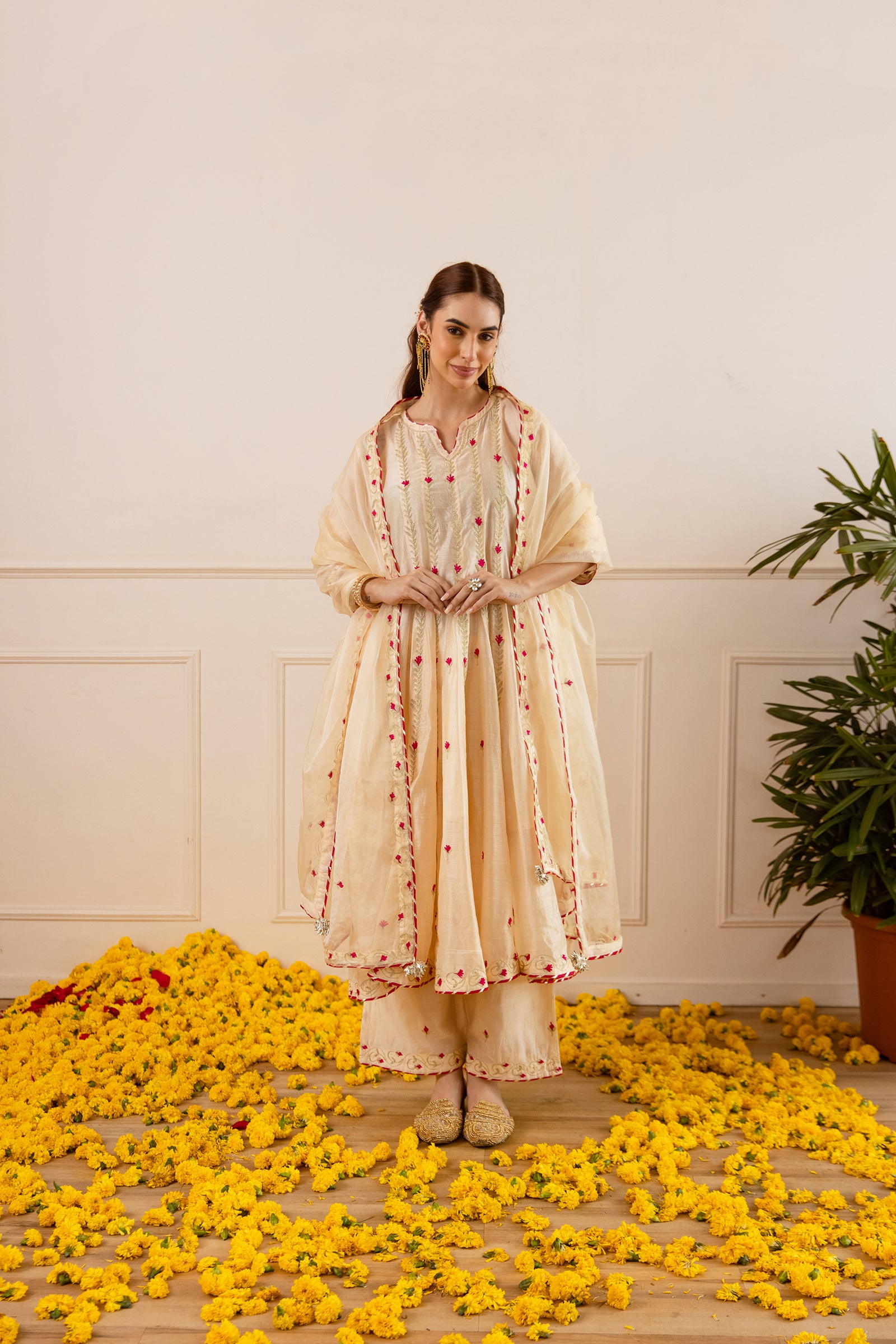 Ivory Chanderi Zari Anarkali Suit - Asrumo