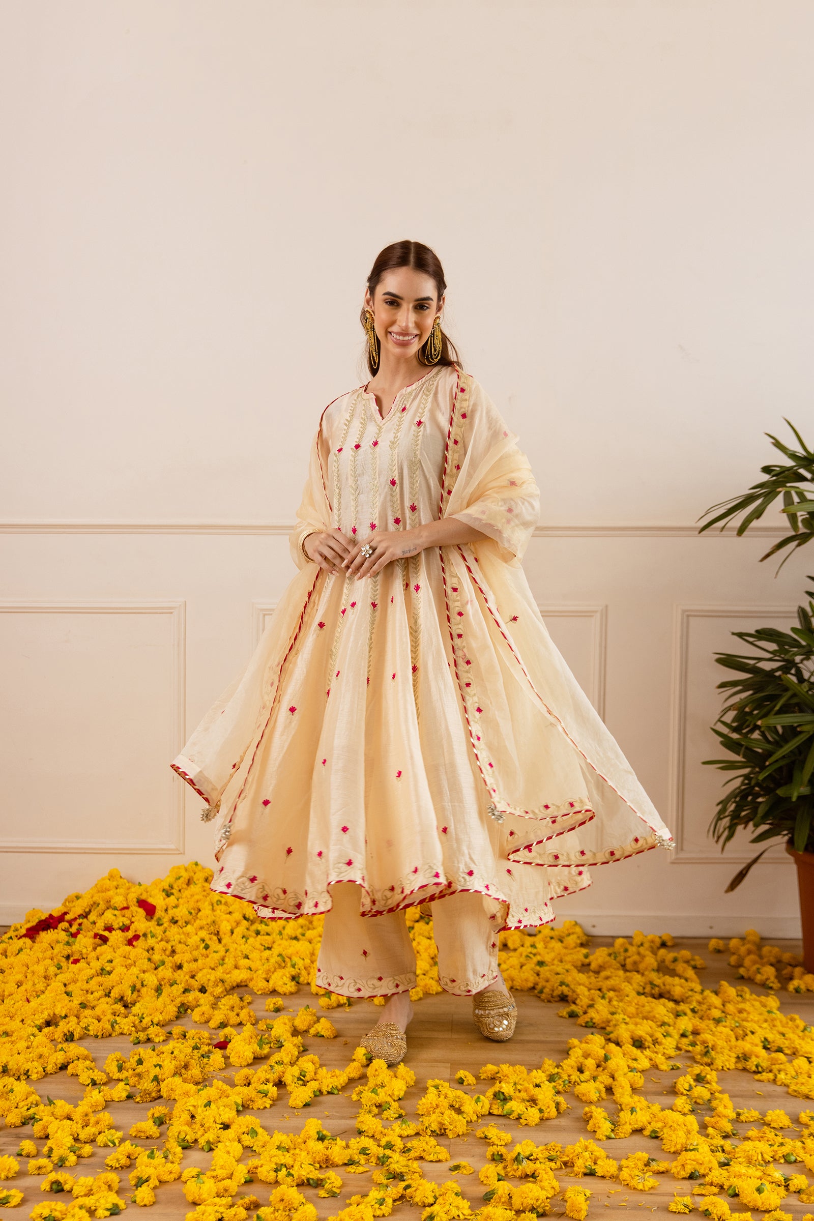 Ivory Chanderi Zari Anarkali Suit - Asrumo