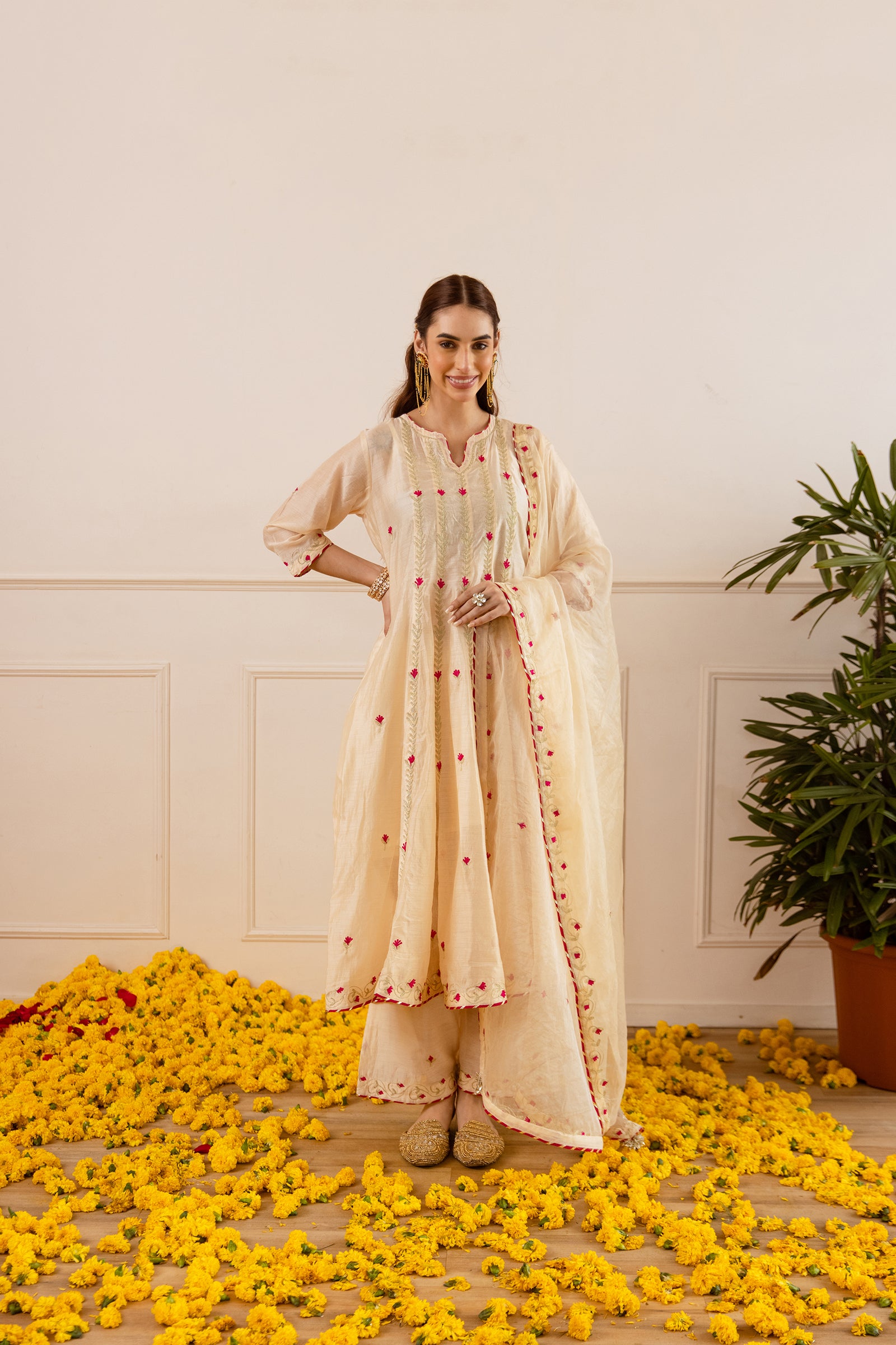 Ivory Chanderi Zari Anarkali Suit - Asrumo
