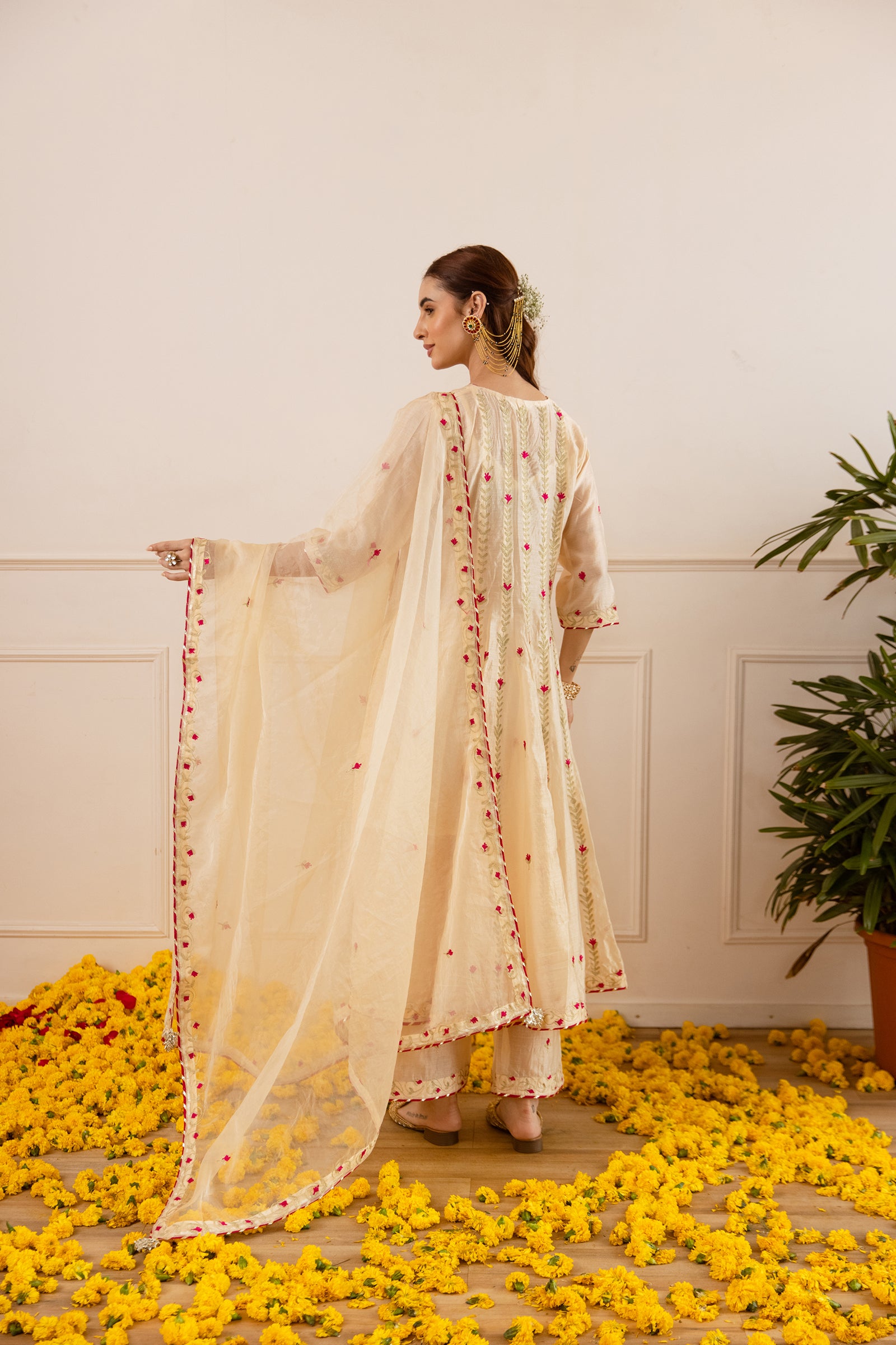 Ivory Chanderi Zari Anarkali Suit - Asrumo
