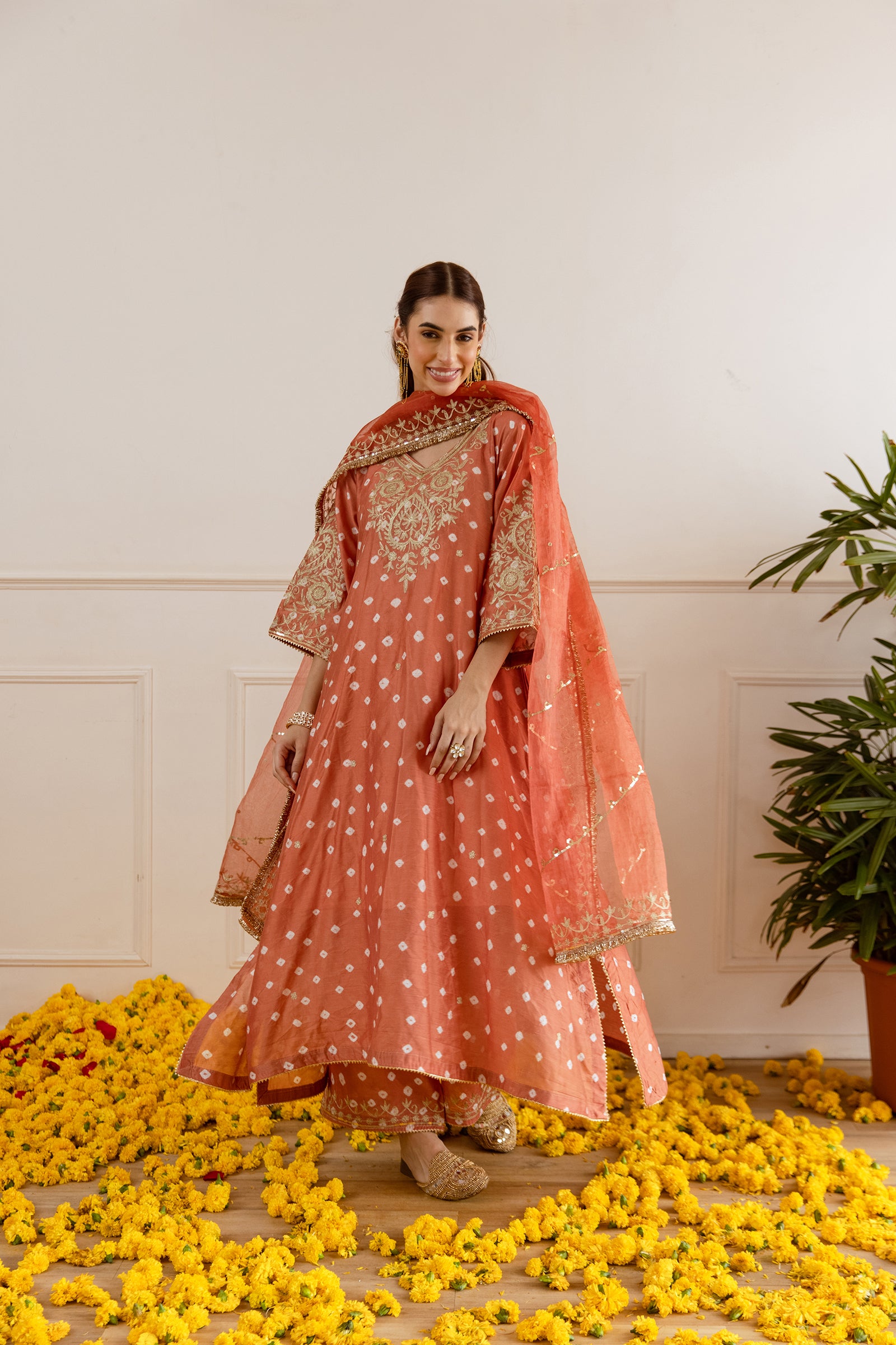 Rust Hand Bandhej Suit Set - Asrumo