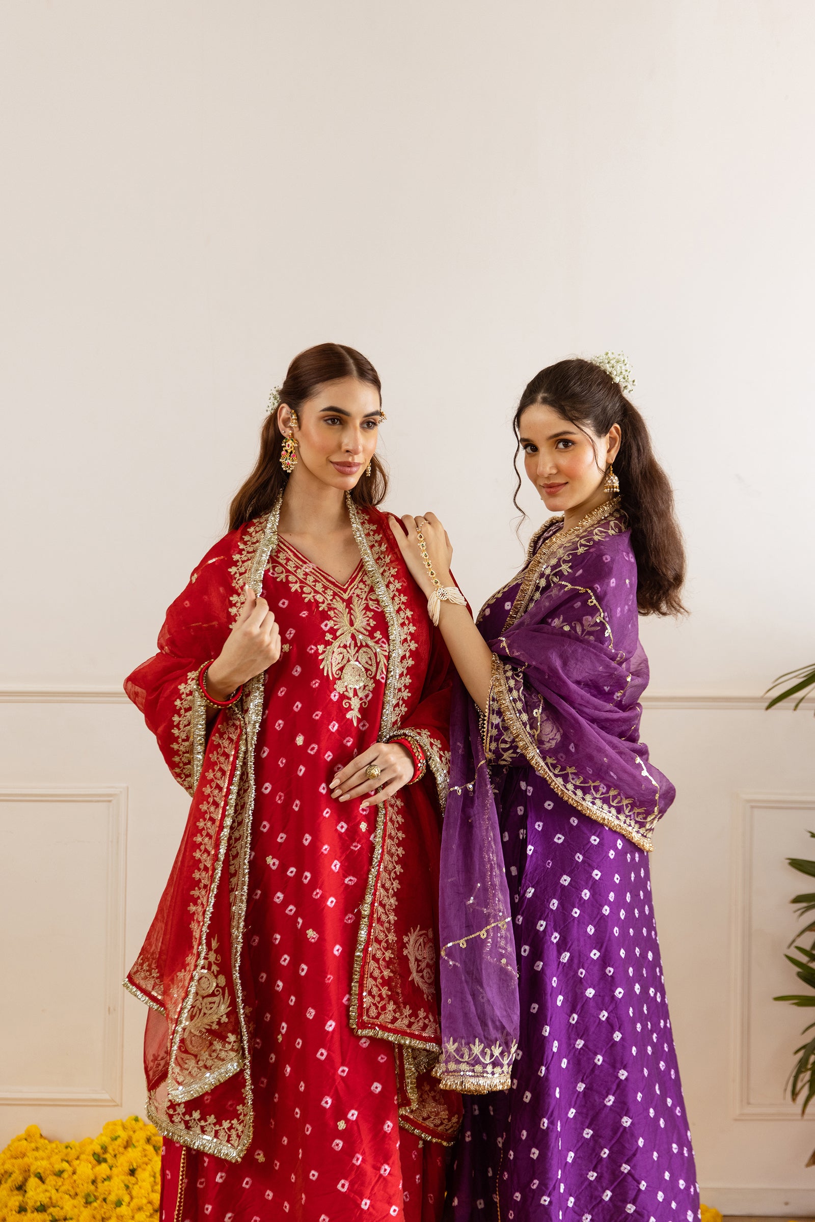 Royal Purple Hand Bandhej straight Suit Set - Asrumo