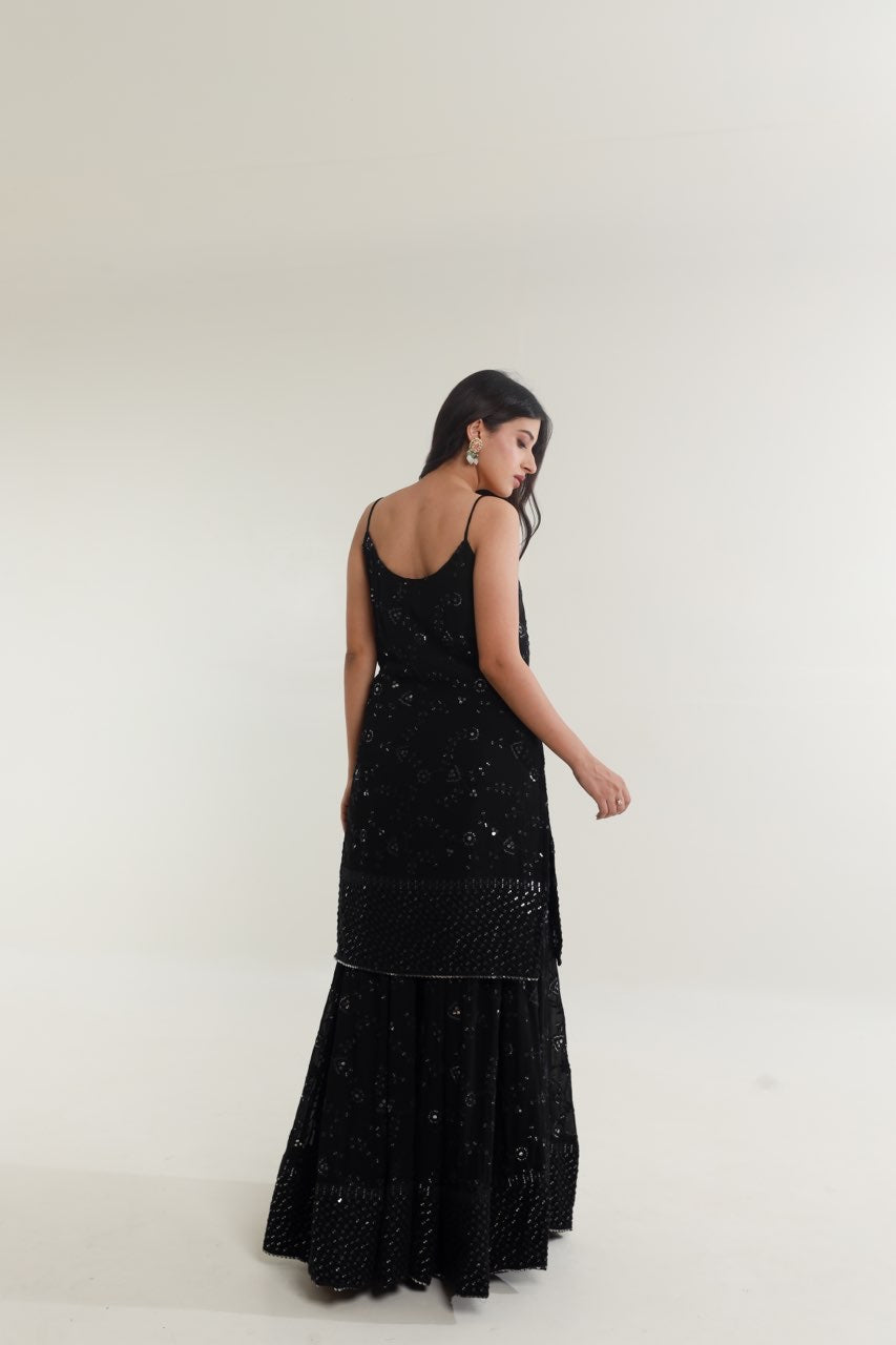 Black mirror work chikankari georgette sharara set Asrumo