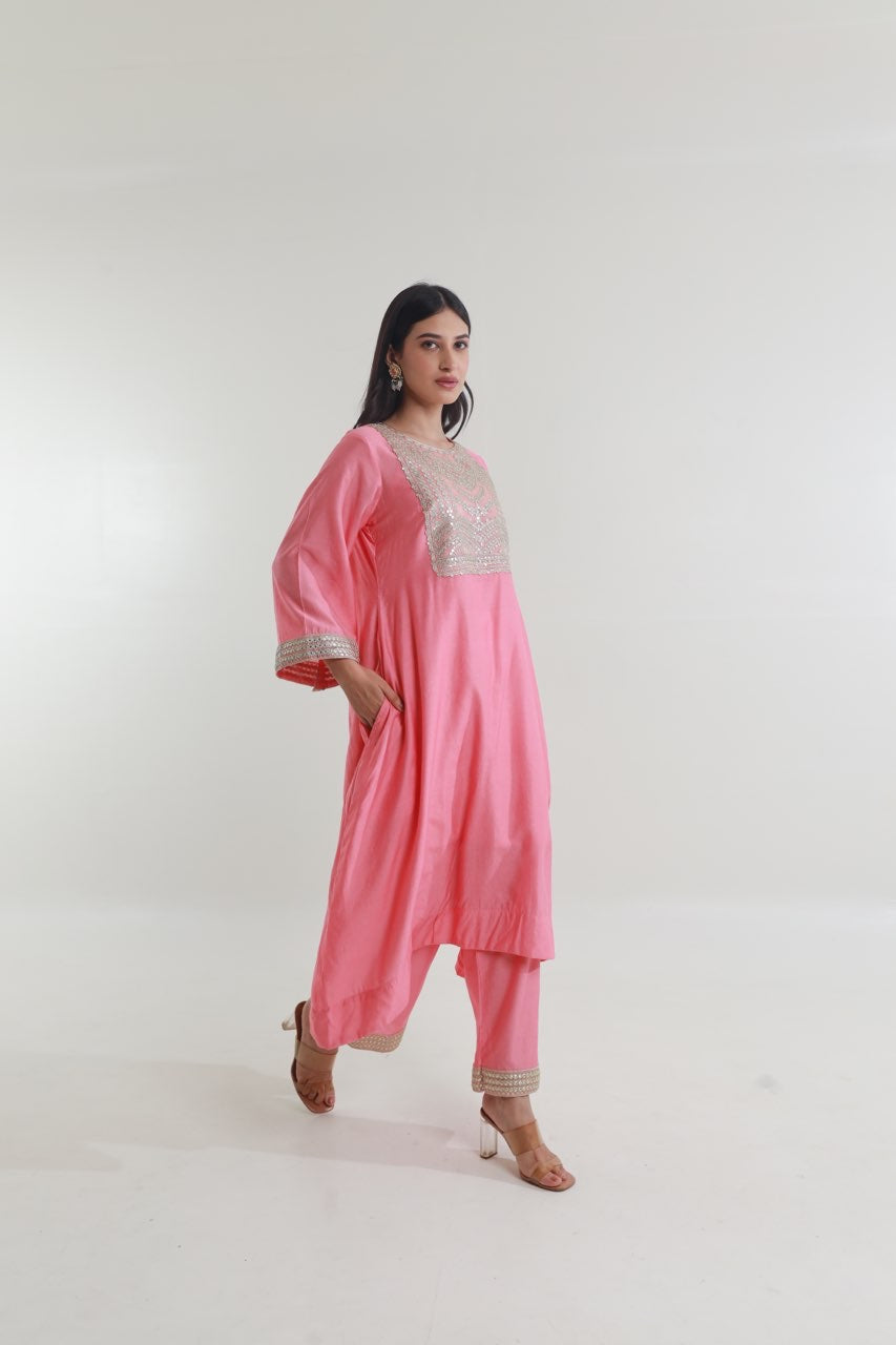 Pink Chanderi Straight Set Asrumo