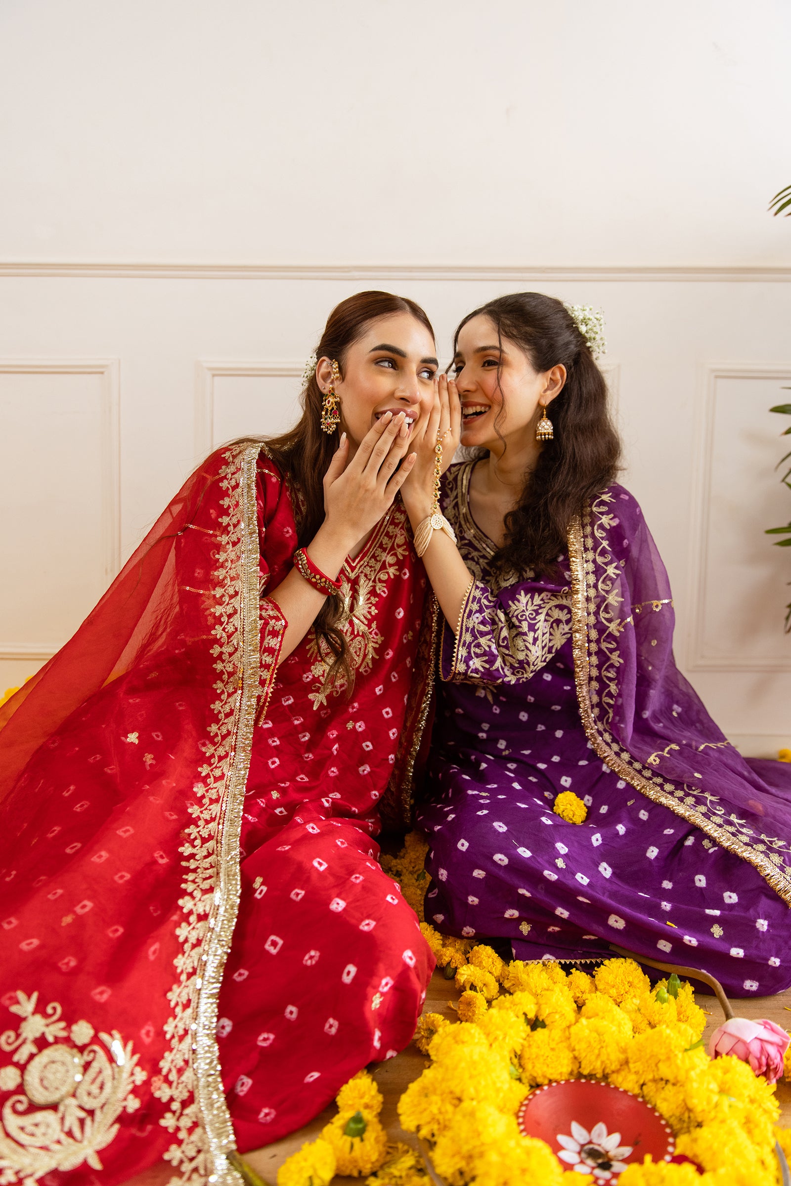 Festive Red Hand Bandhej Straight Suit Set - Asrumo