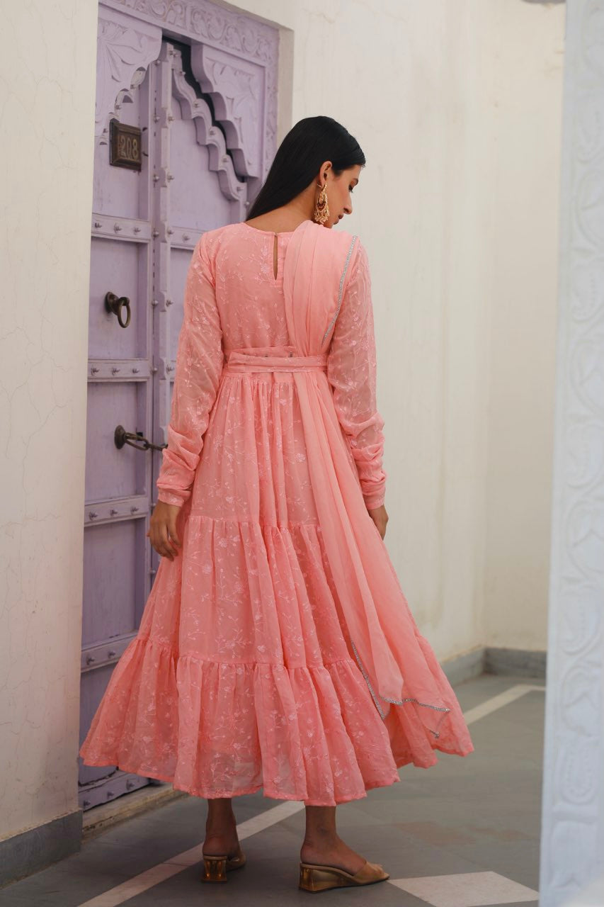Shree pink water sequence frill anarkali set Asrumo