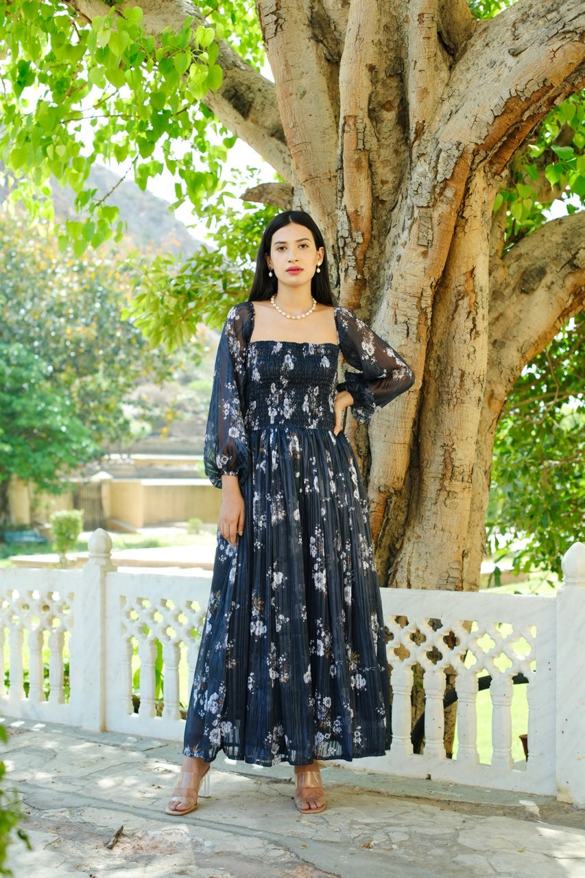 Flora darkish blue dress Asrumo