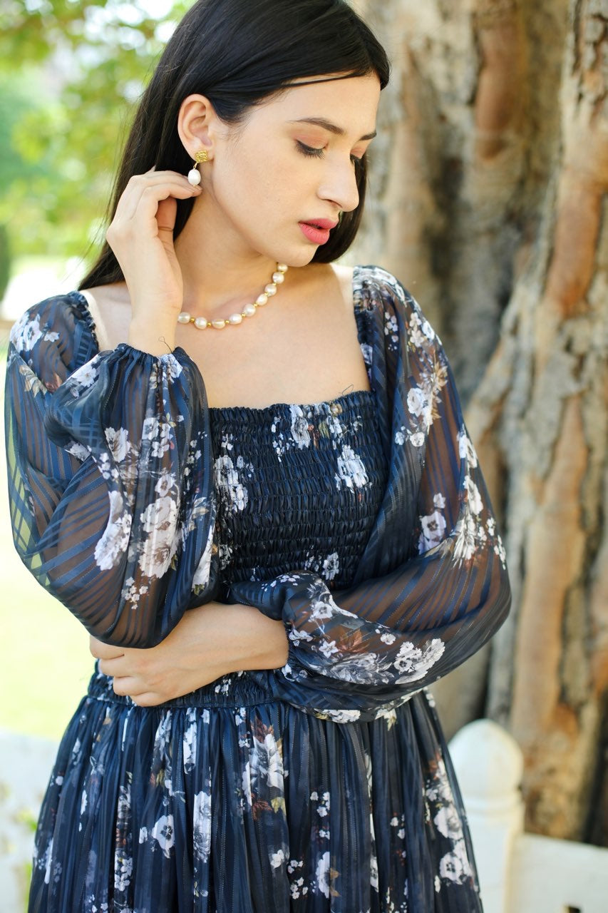 Flora darkish blue dress Asrumo