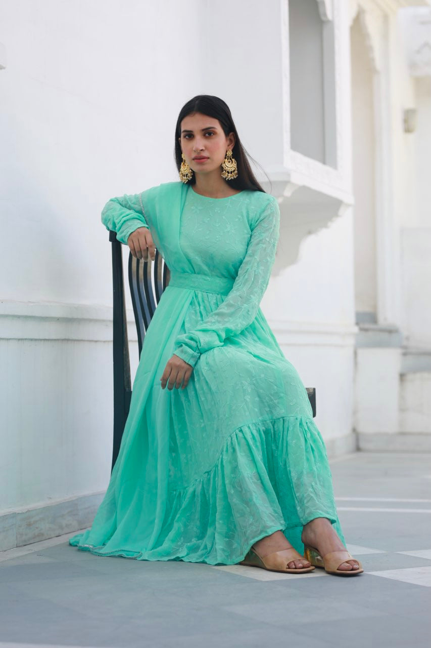 Shree mint full water sequence frill anarkali set Asrumo
