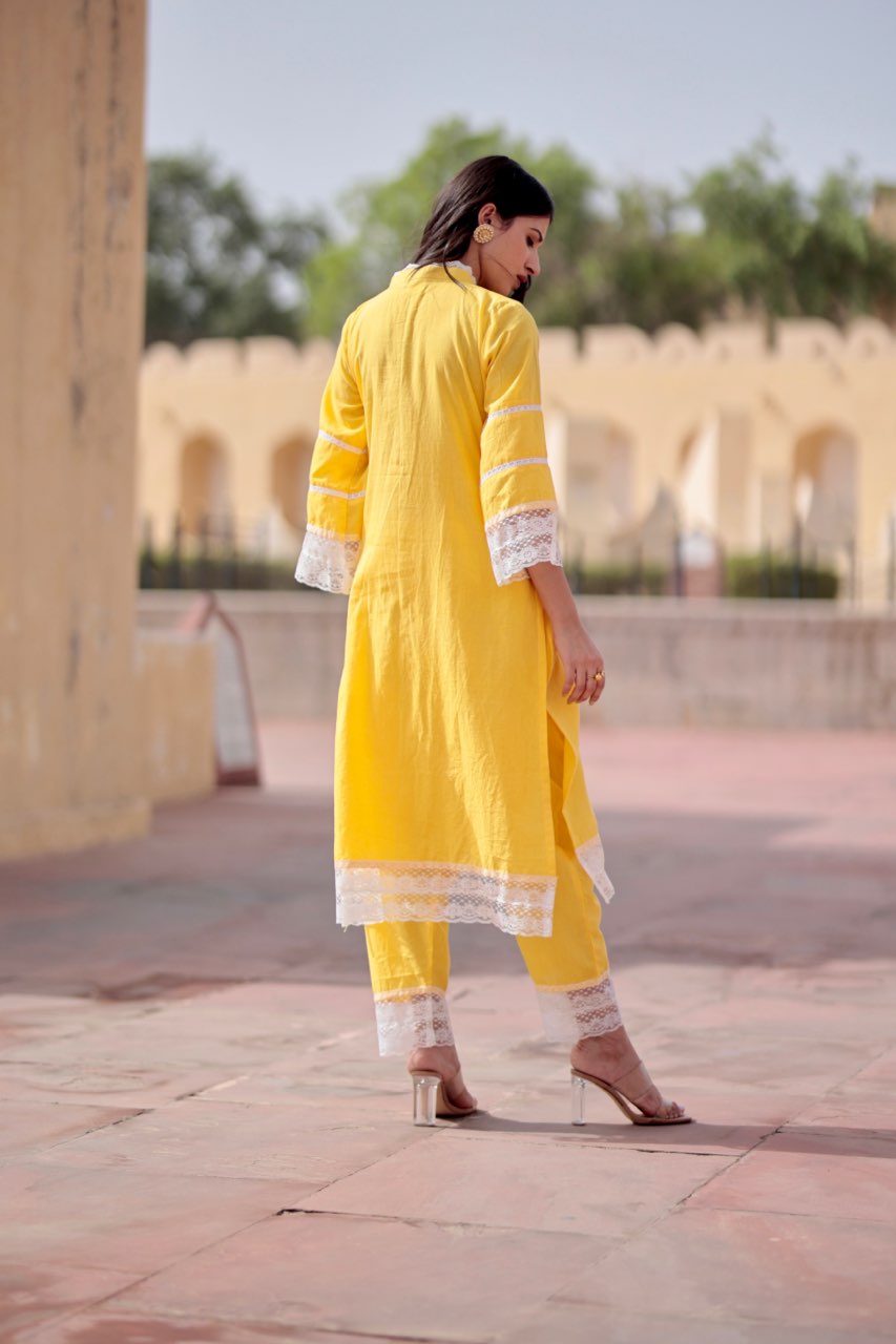 Piyu yellow cotton straight set Asrumo