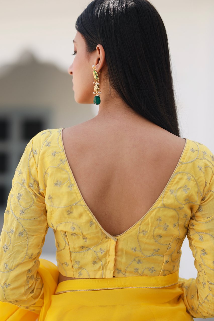 Shreeja yellow viscose silk organza saree Asrumo