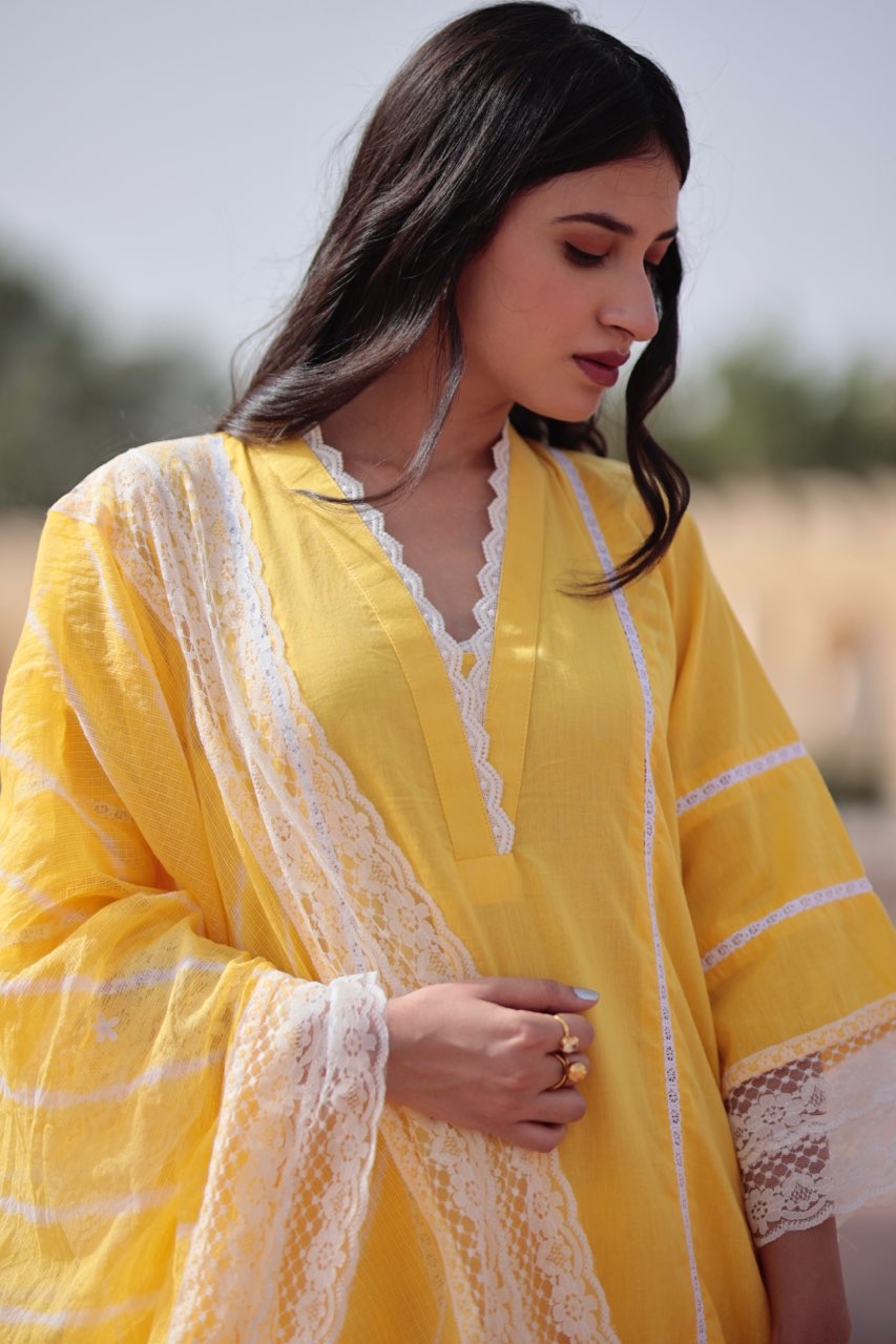 Piyu yellow cotton straight set Asrumo
