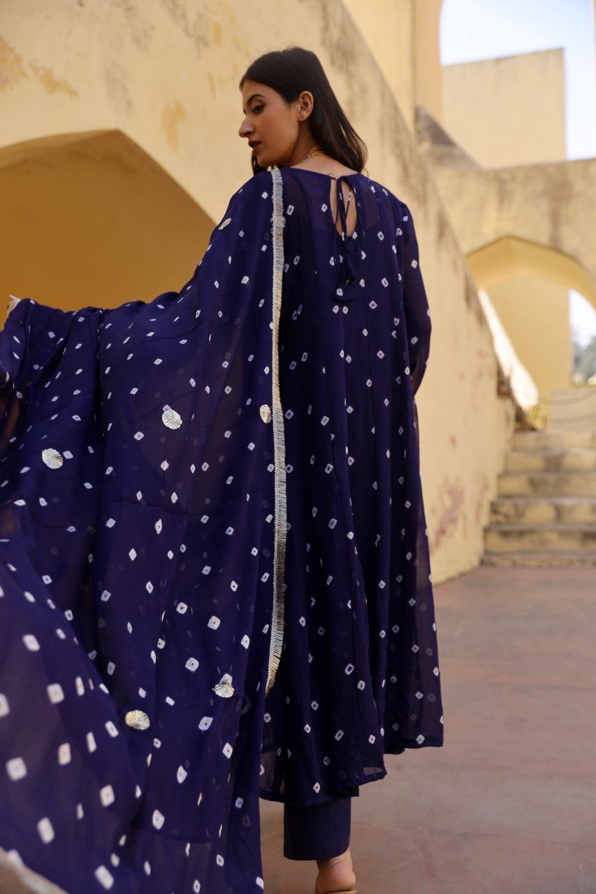 Blue tie and dye bhandhej anarkali Asrumo