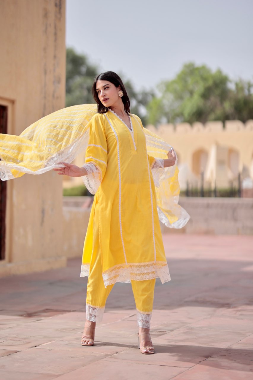 Piyu yellow cotton straight set Asrumo