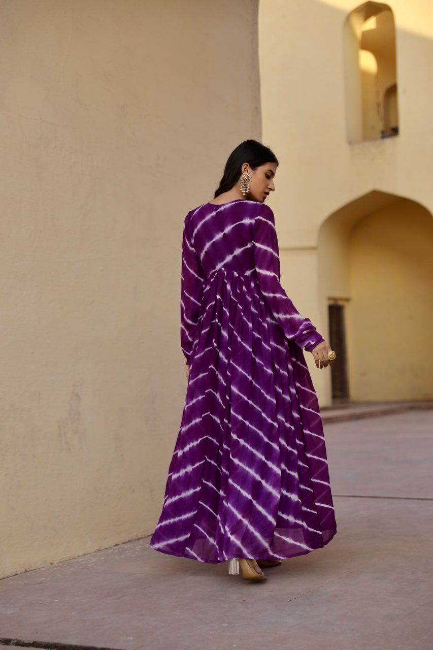 Purple tie and dye lehariya anarkali Asrumo