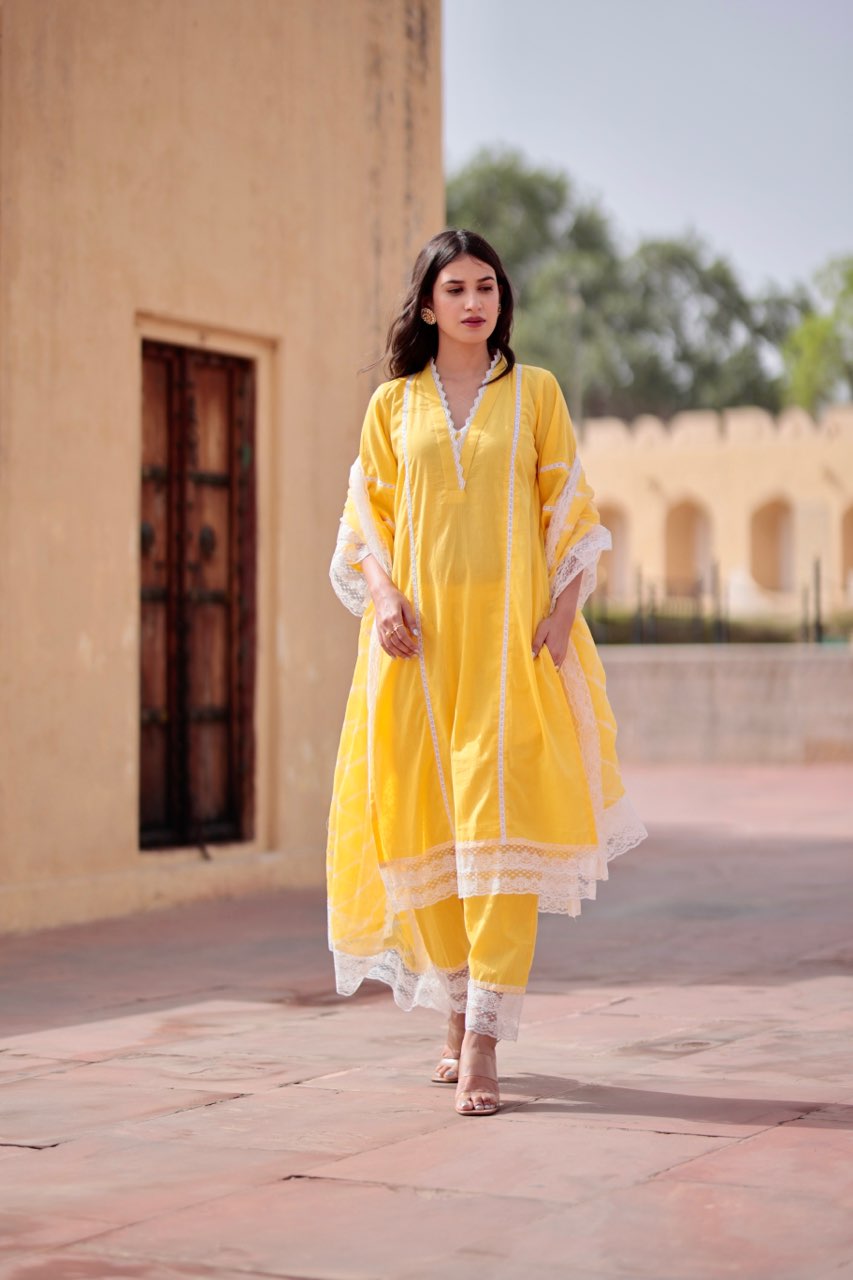 Piyu yellow cotton straight set Asrumo