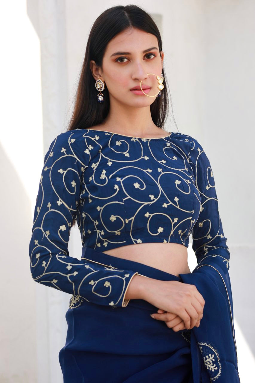 Shreeja nevy blue silk organza saree Asrumo