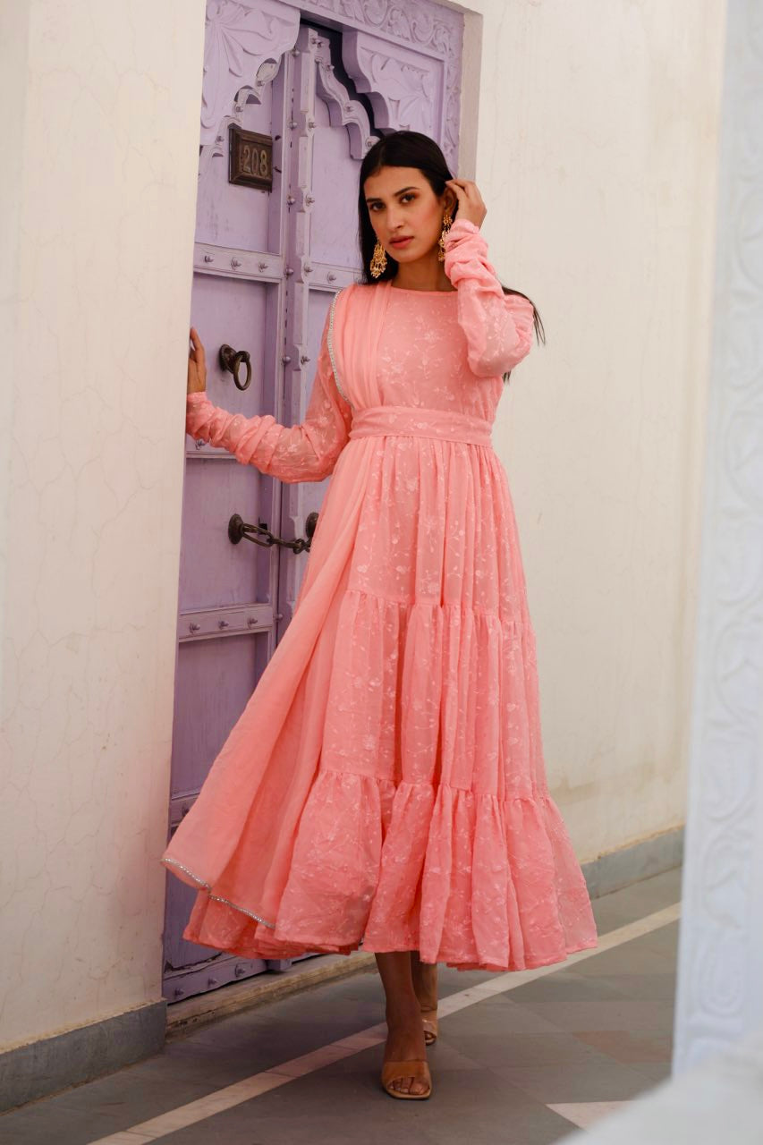Shree pink water sequence frill anarkali set Asrumo