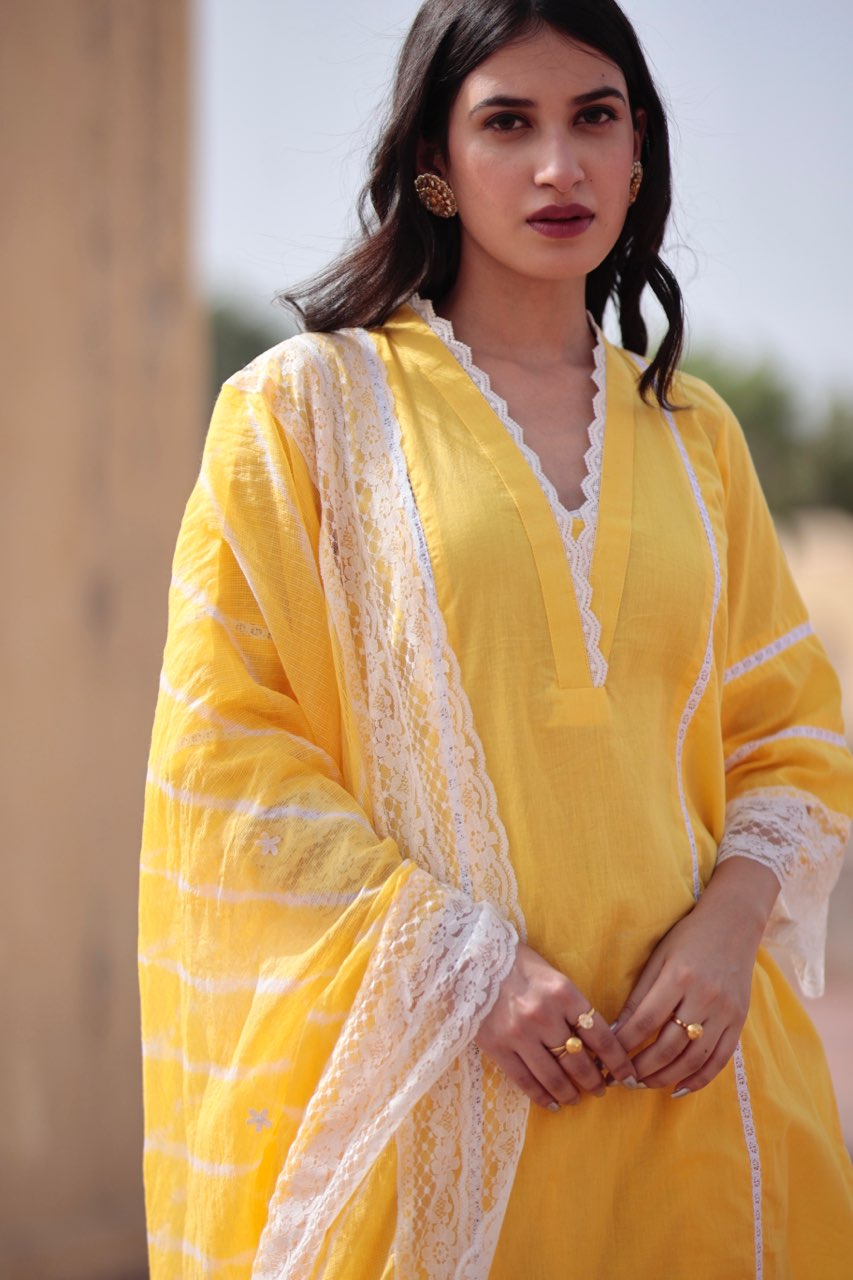 Piyu yellow cotton straight set Asrumo