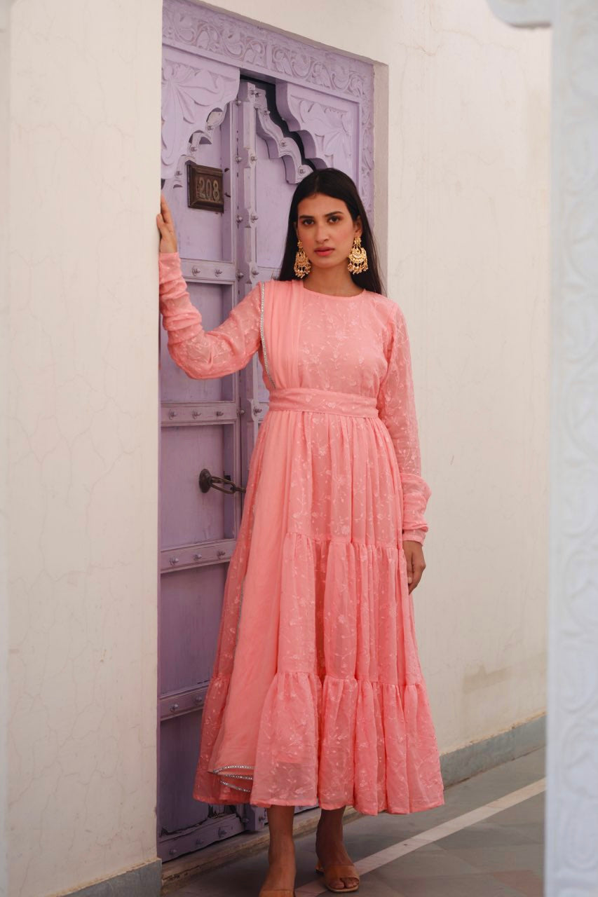 Shree pink water sequence frill anarkali set Asrumo