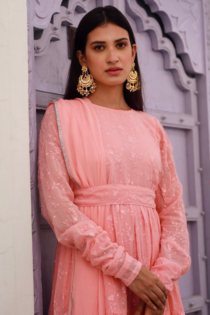 Shree pink water sequence frill anarkali set Asrumo