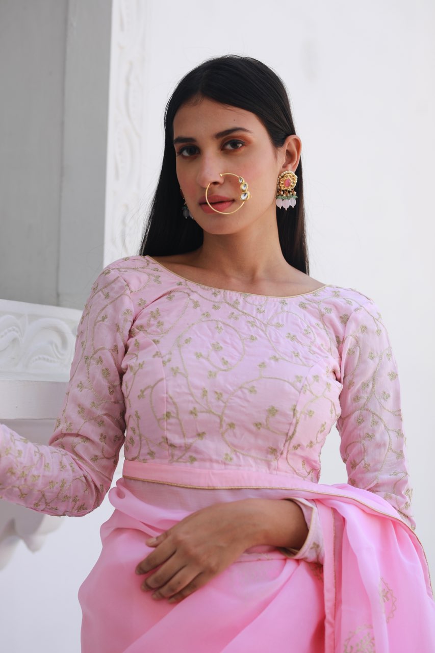 Shreeja pink viscose silk organza saree Asrumo