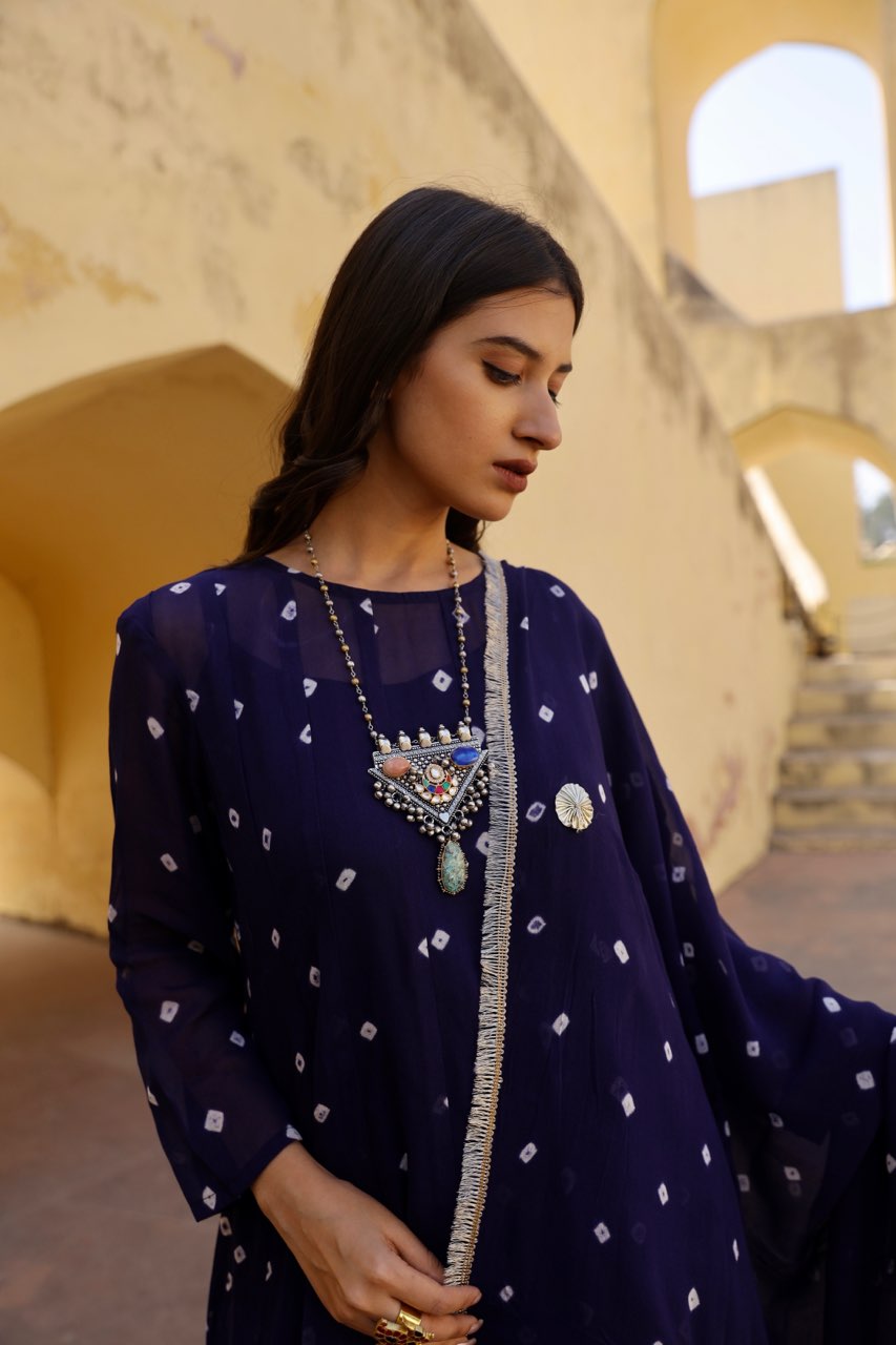 Blue tie and dye bhandhej anarkali Asrumo