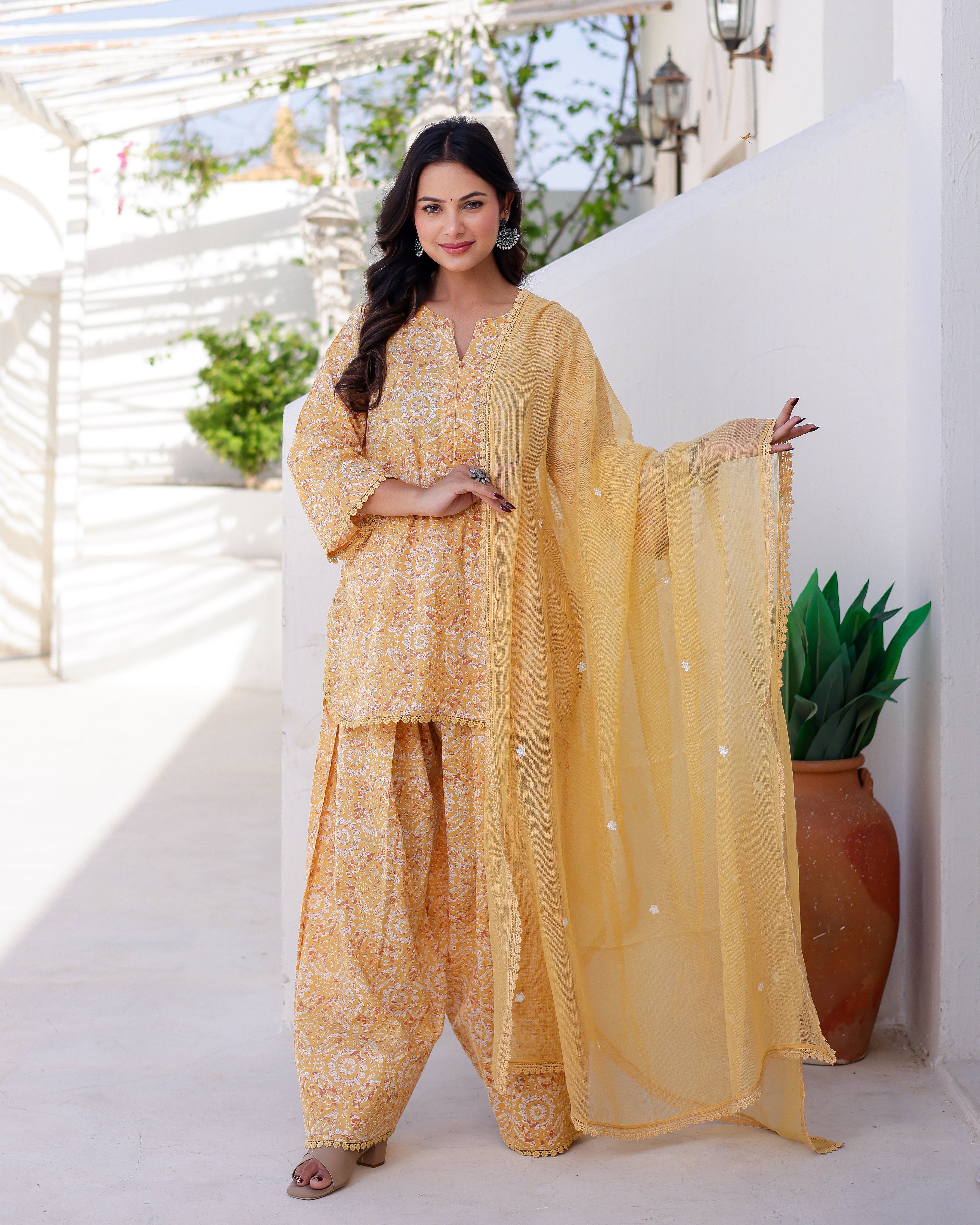 YELLOW HANDBLOCK SALWAR Straight Suit Set - 001A0408.JPG
