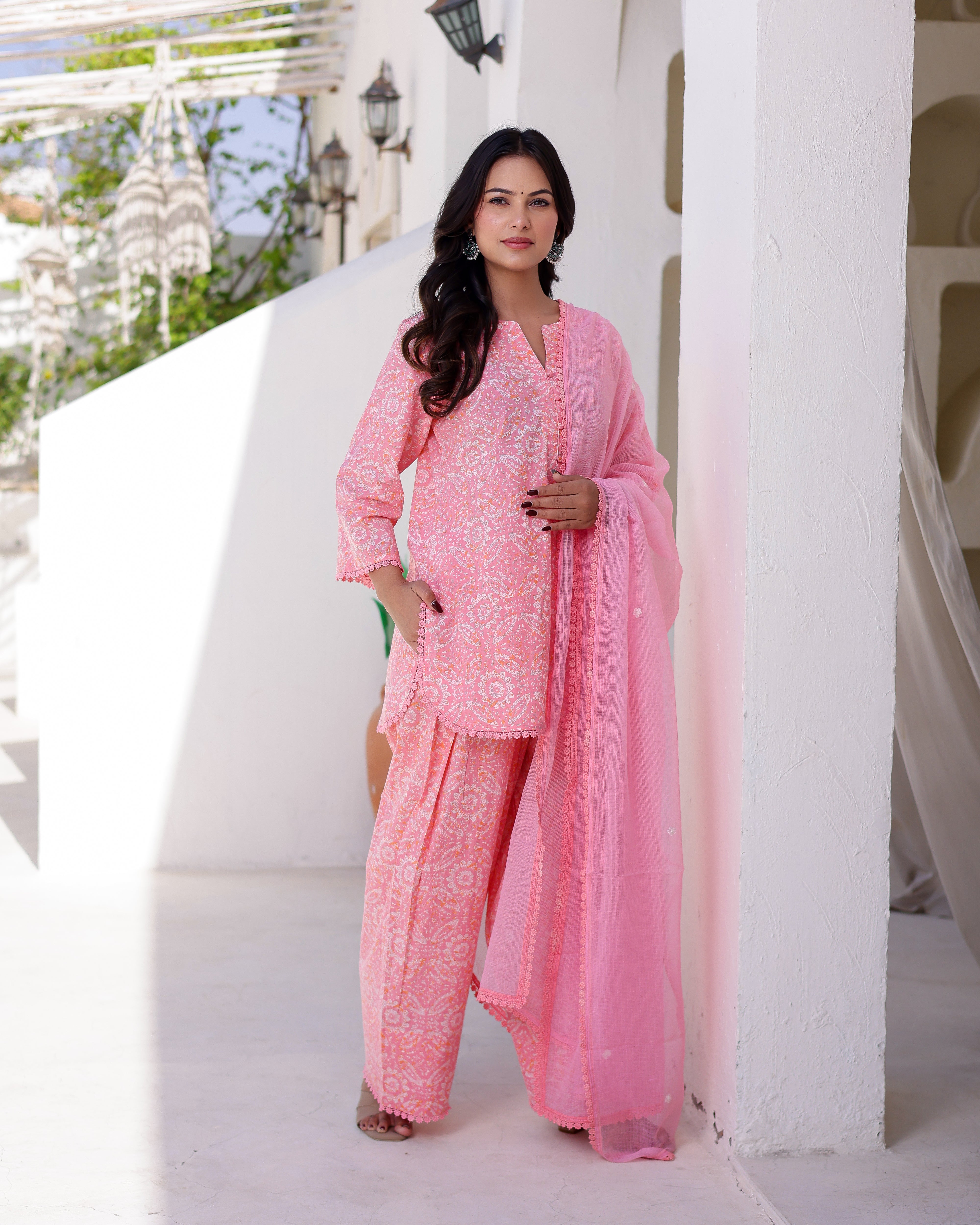 PINK HANDBLOCK FARSHI SALWAR  Straight Suit Set - 001A0493.JPG