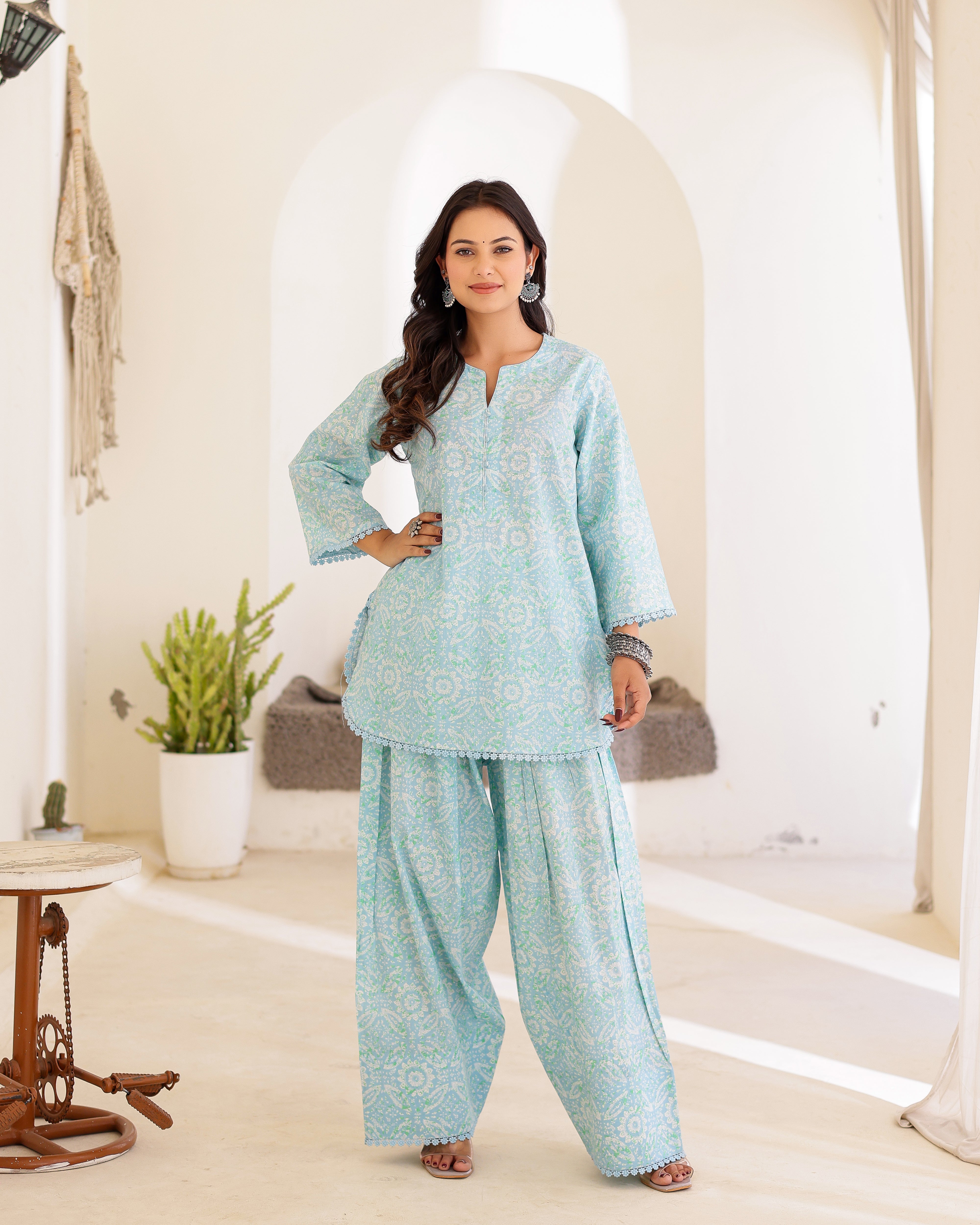 SKY BLUE HANDBLOCK FARSHI SALWAR Straight  Suite set - 001A0509.JPG